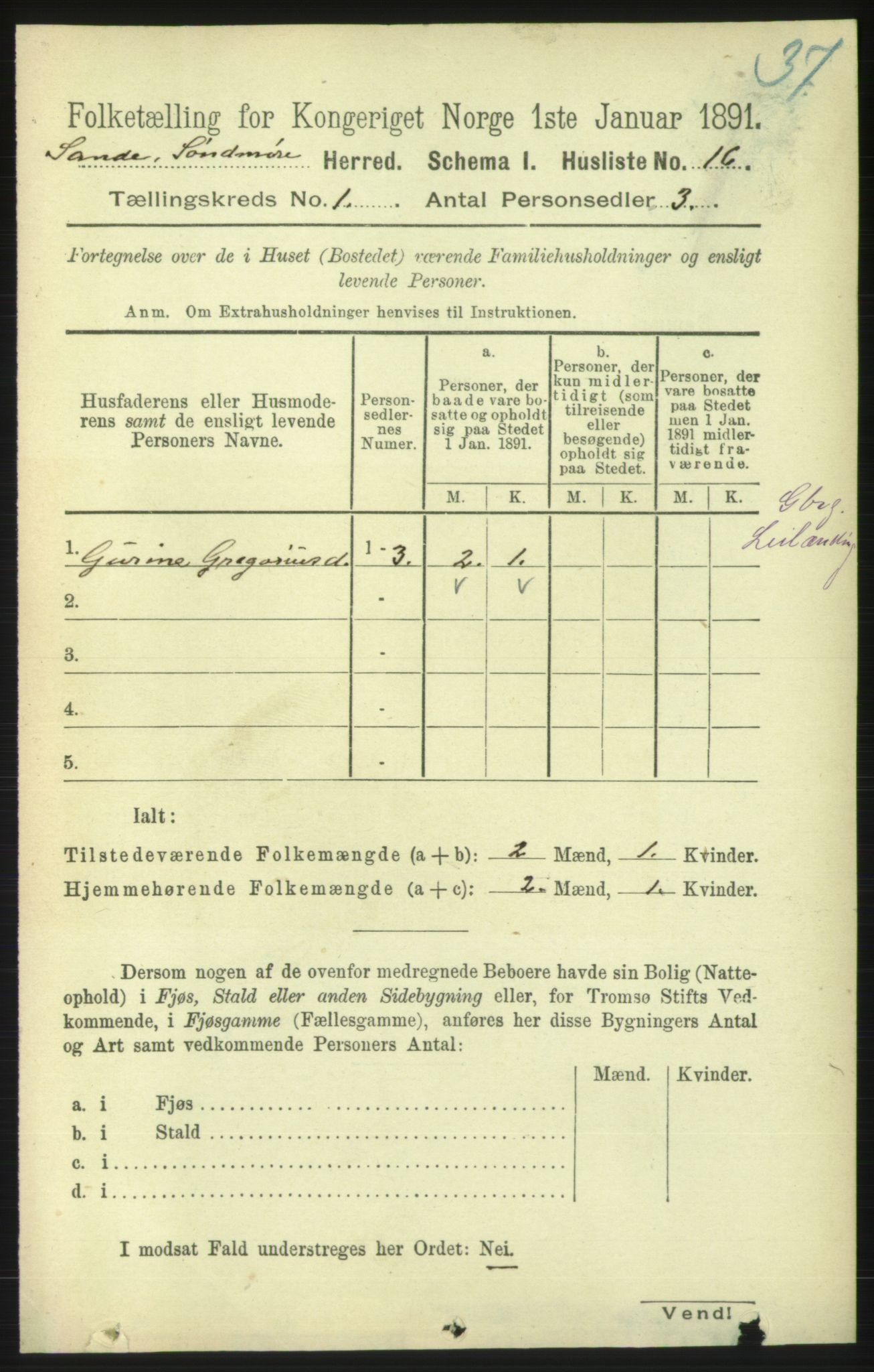 RA, 1891 census for 1514 Sande, 1891, p. 52