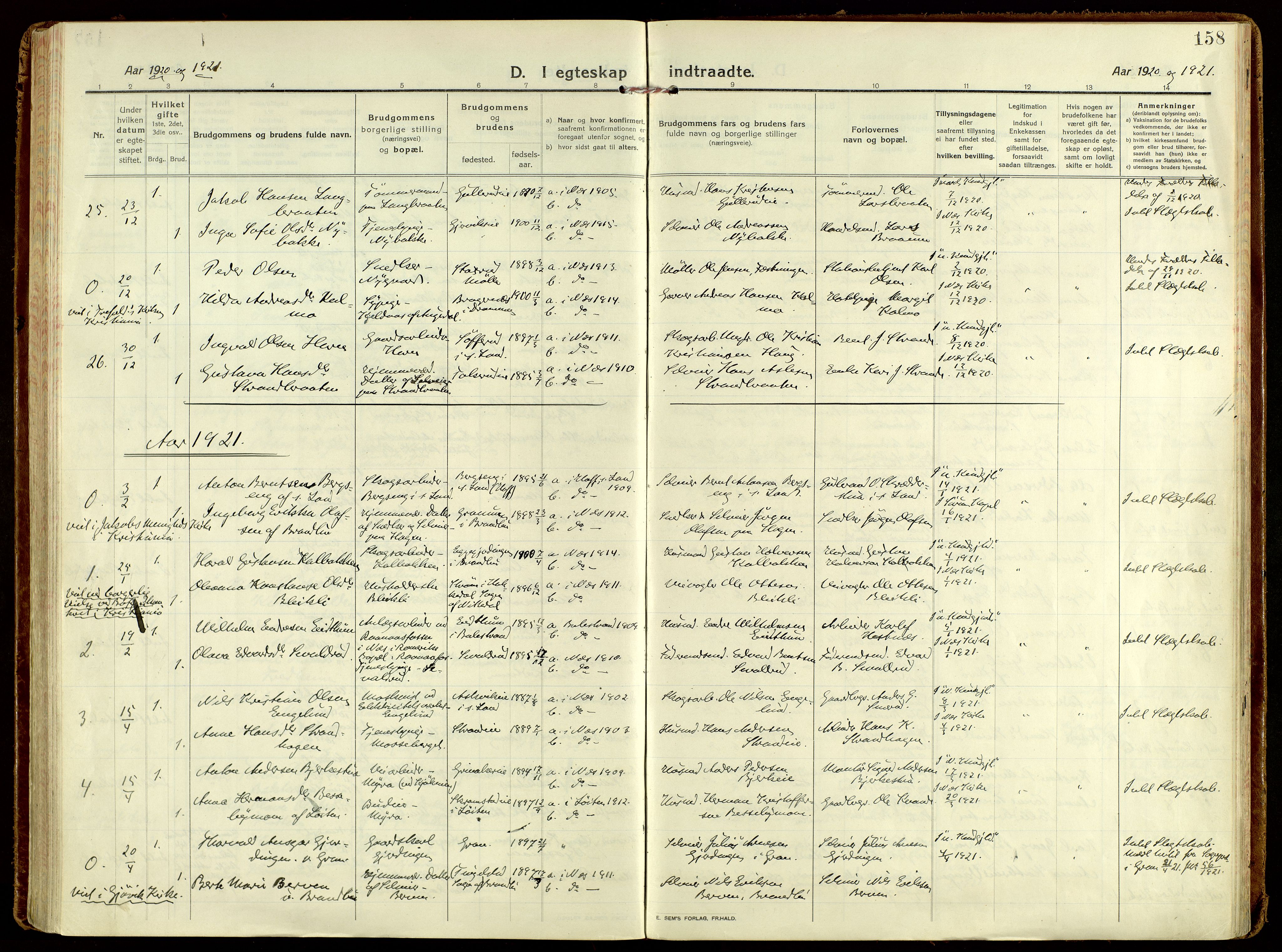 Brandbu prestekontor, AV/SAH-PREST-114/H/Ha/Haa/L0004: Parish register (official) no. 4, 1913-1923, p. 158