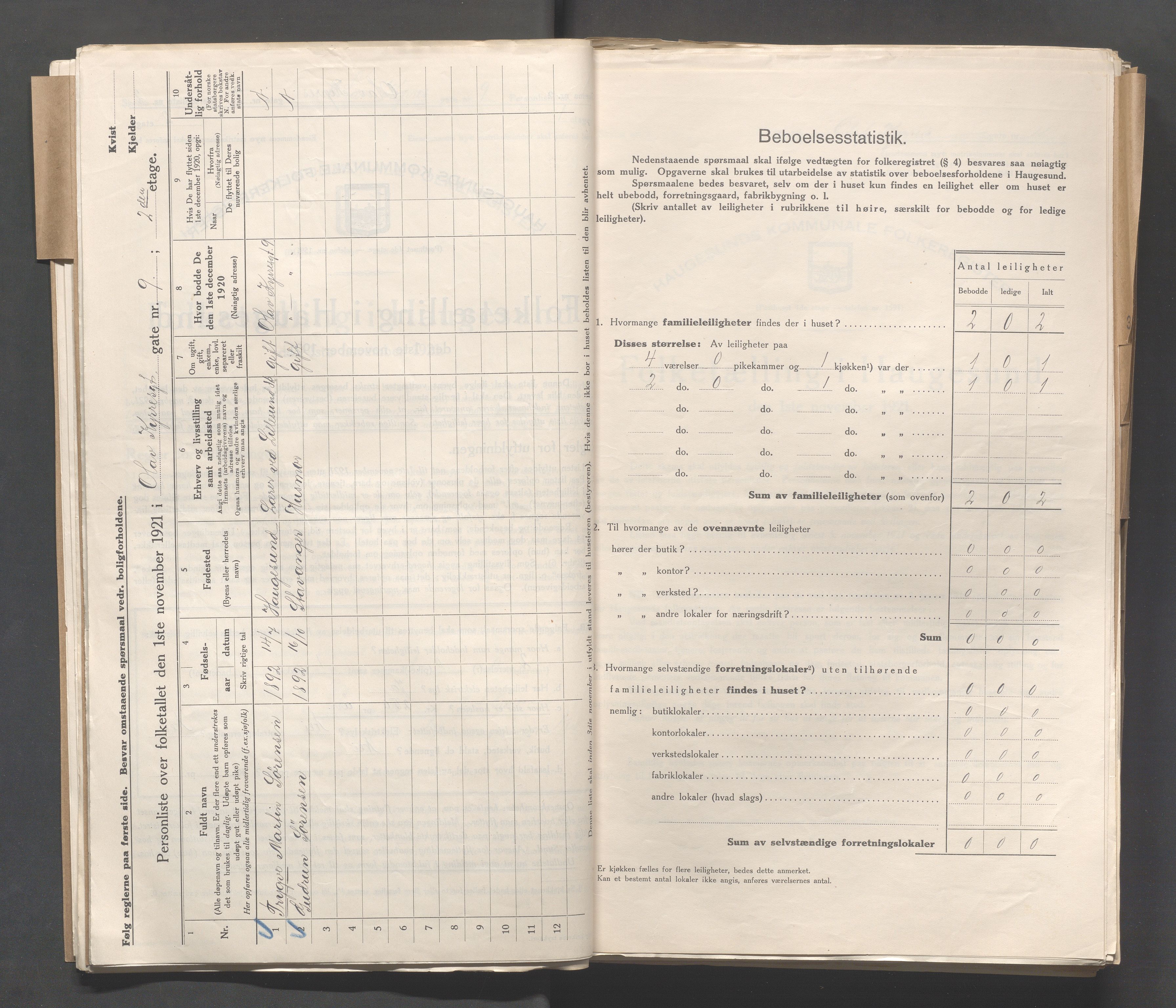 IKAR, Local census 1.11.1921 for Haugesund, 1921, p. 3226