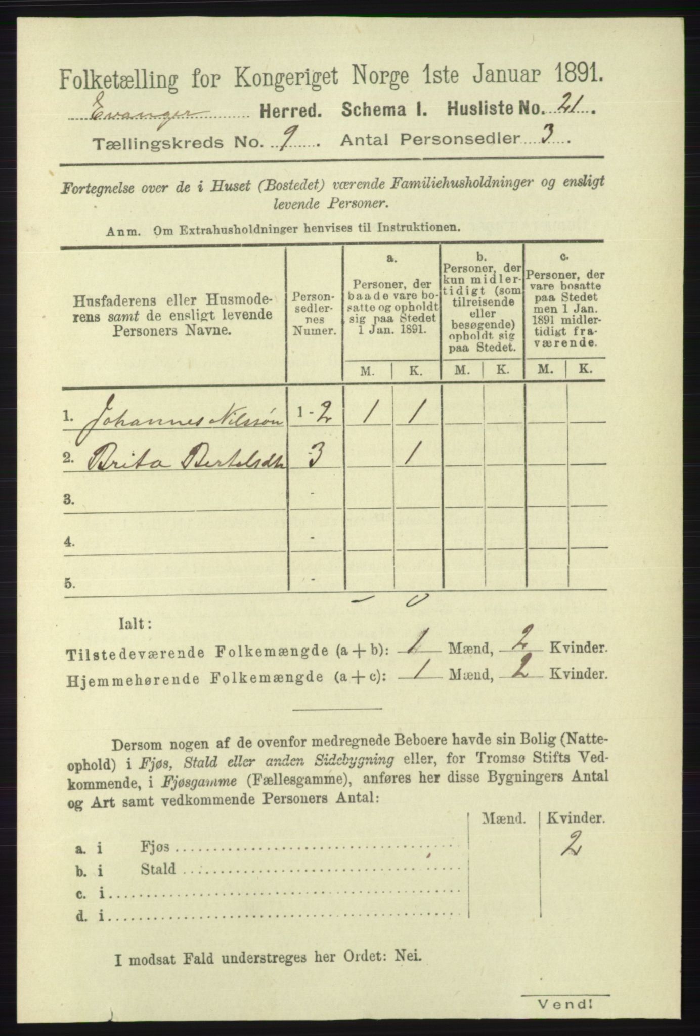 RA, 1891 census for 1237 Evanger, 1891, p. 2344