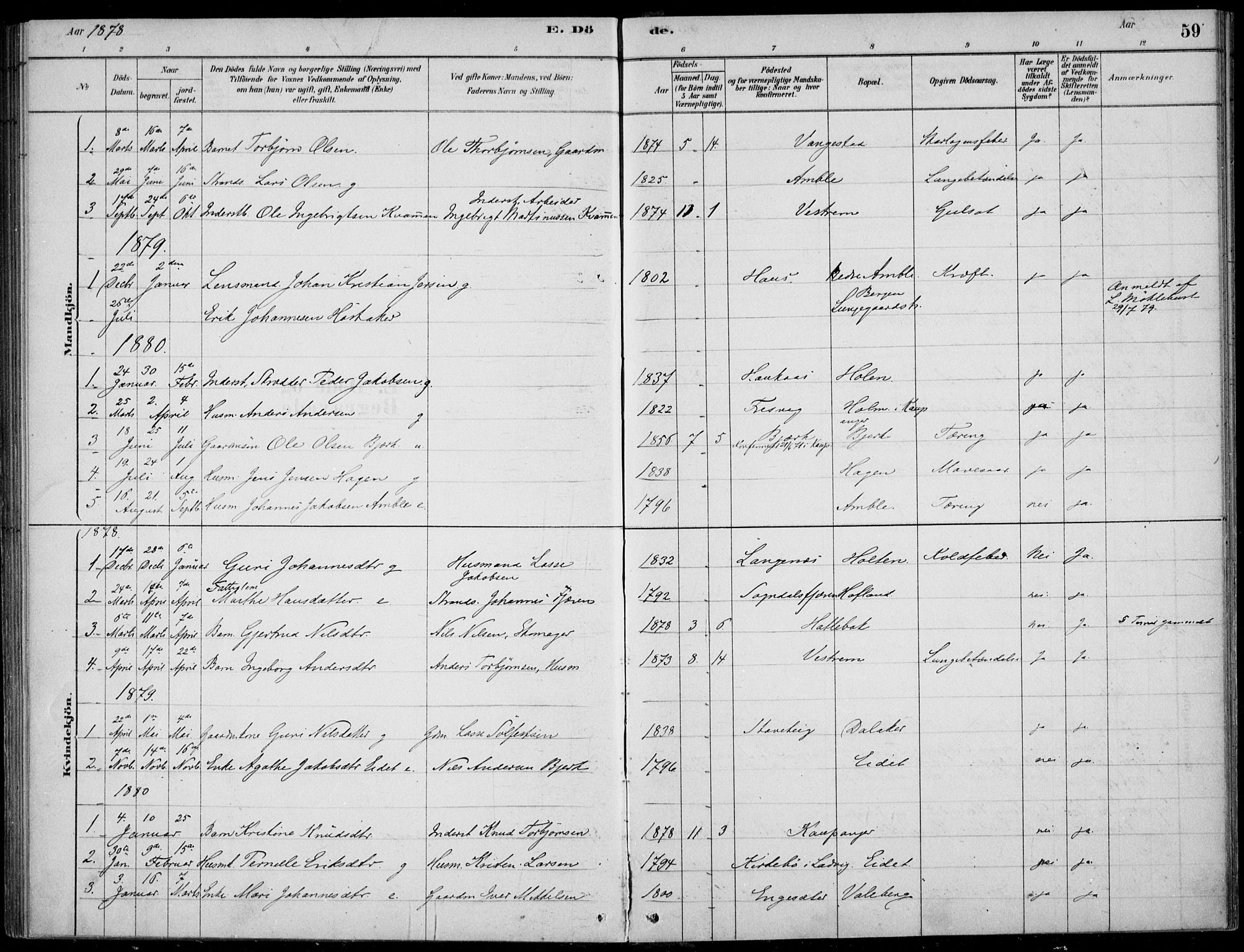Sogndal sokneprestembete, SAB/A-81301/H/Haa/Haad/L0001: Parish register (official) no. D  1, 1878-1907, p. 59