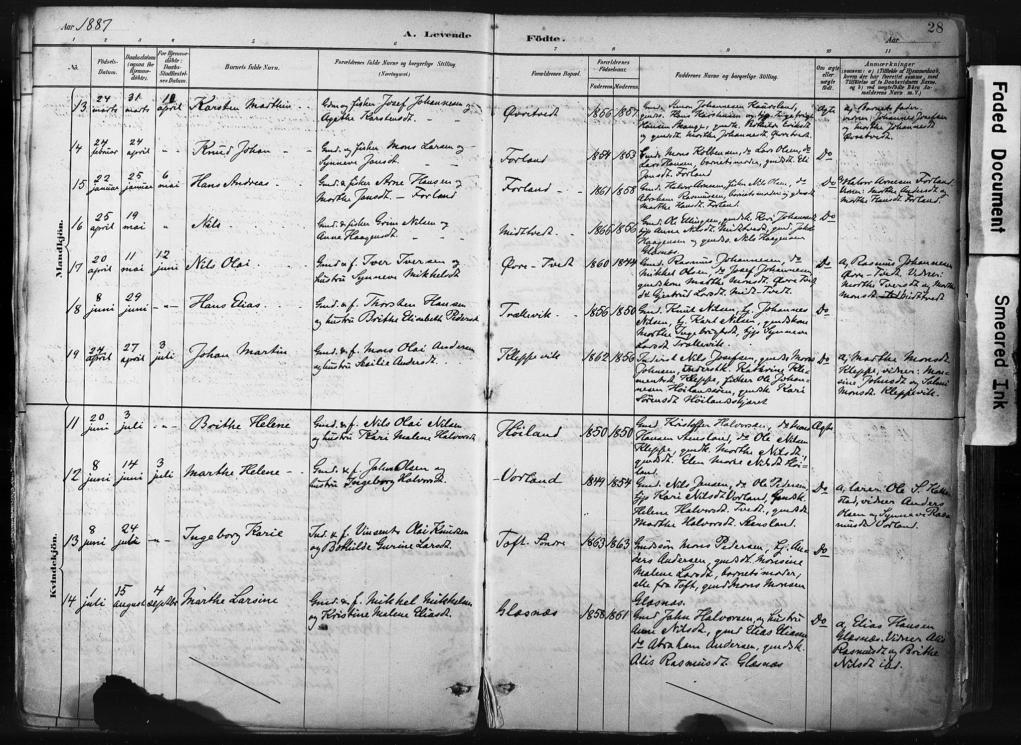 Sund sokneprestembete, AV/SAB-A-99930: Parish register (official) no. B 1, 1882-1907, p. 28