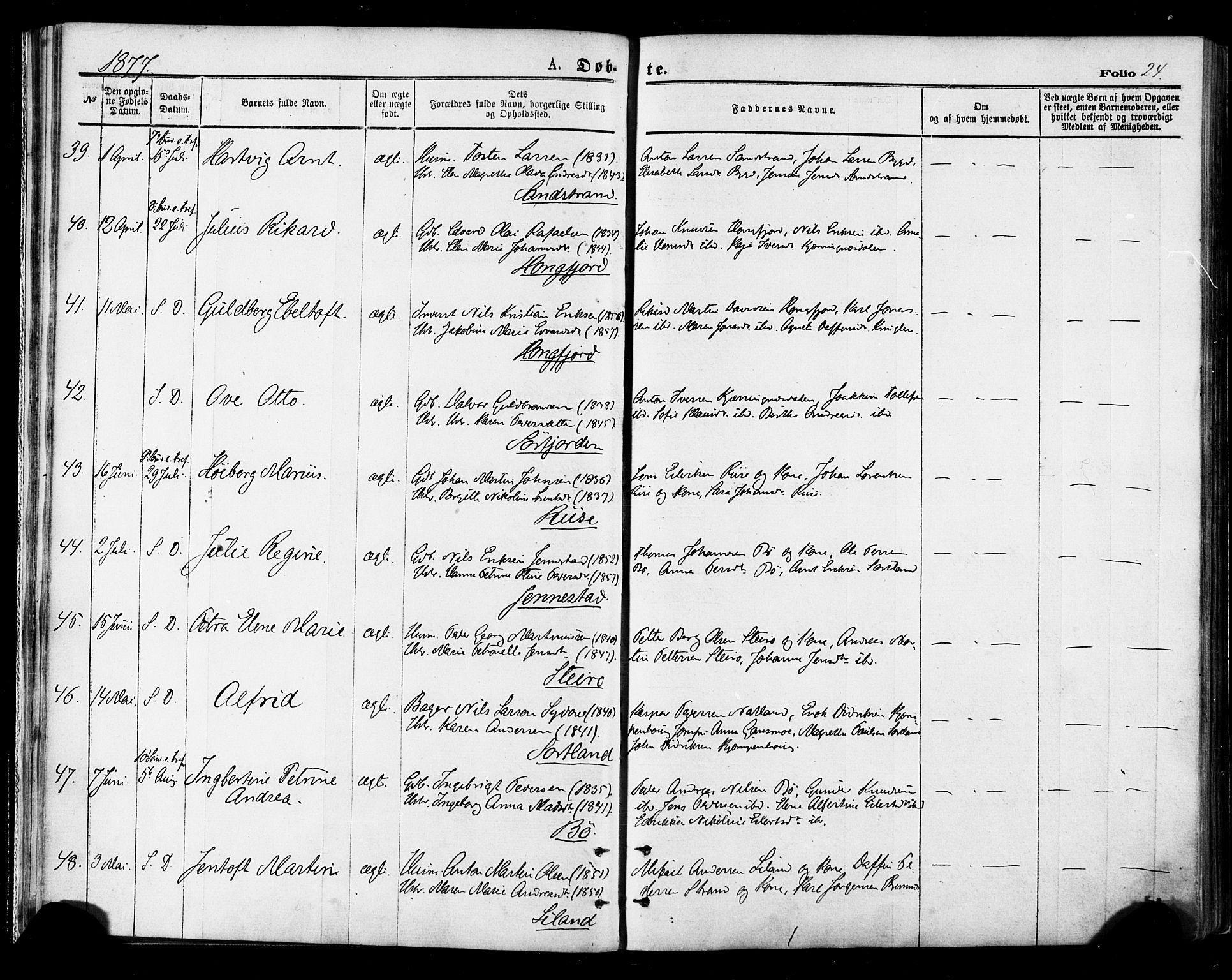 Ministerialprotokoller, klokkerbøker og fødselsregistre - Nordland, AV/SAT-A-1459/895/L1370: Parish register (official) no. 895A05, 1873-1884, p. 24