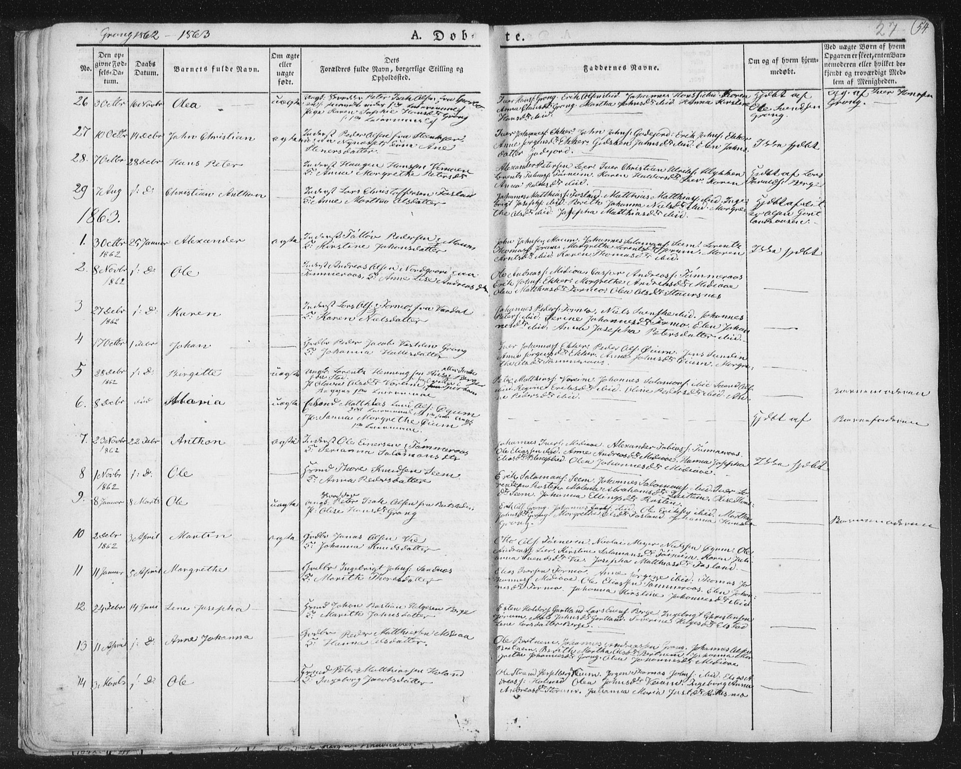 Ministerialprotokoller, klokkerbøker og fødselsregistre - Nord-Trøndelag, SAT/A-1458/758/L0513: Parish register (official) no. 758A02 /1, 1839-1868, p. 27