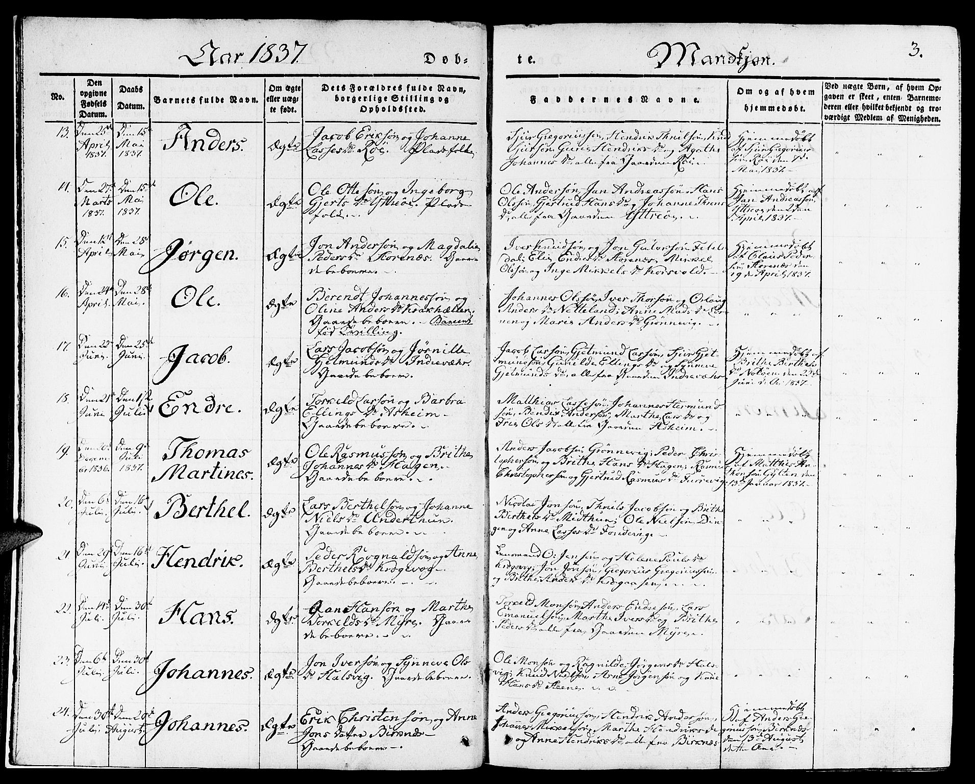 Gulen sokneprestembete, SAB/A-80201/H/Haa/Haaa/L0020: Parish register (official) no. A 20, 1837-1847, p. 3
