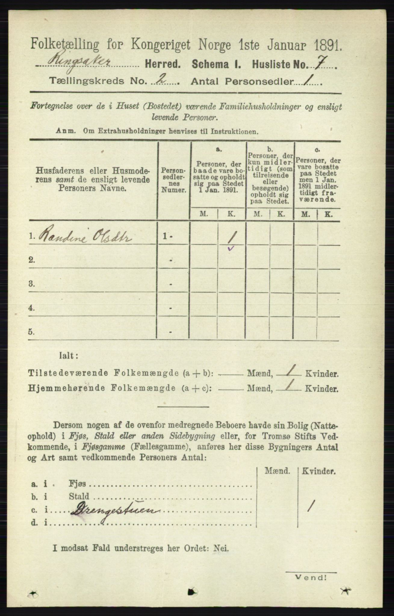 RA, 1891 census for 0412 Ringsaker, 1891, p. 753