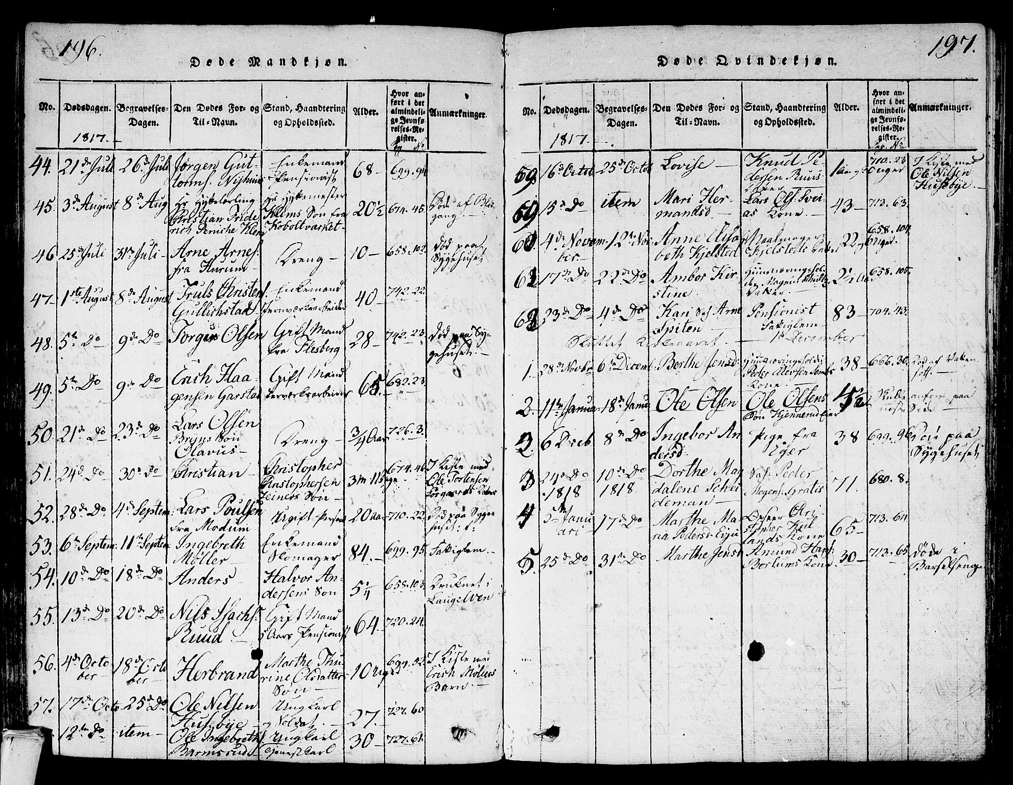 Kongsberg kirkebøker, SAKO/A-22/G/Ga/L0001: Parish register (copy) no. 1, 1816-1839, p. 196-197