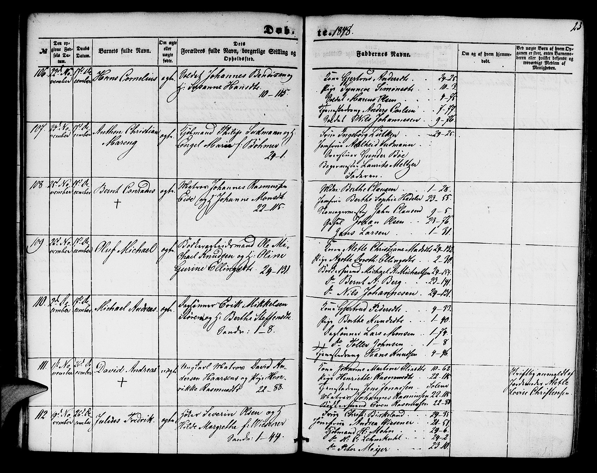 Korskirken sokneprestembete, AV/SAB-A-76101/H/Hab: Parish register (copy) no. B 2, 1847-1853, p. 23