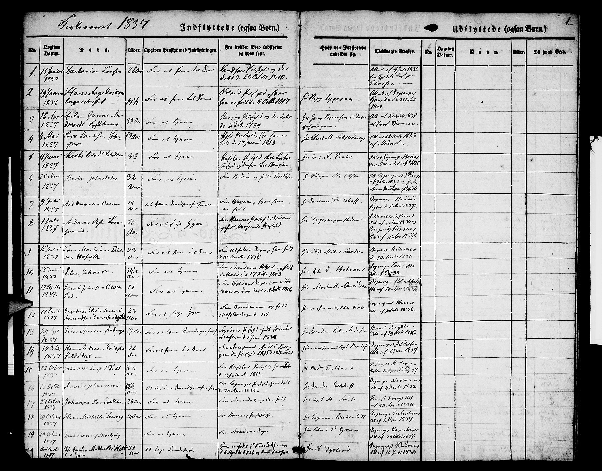Nykirken Sokneprestembete, SAB/A-77101/H/Hab: Parish register (copy) no. F 1, 1837-1859, p. 1
