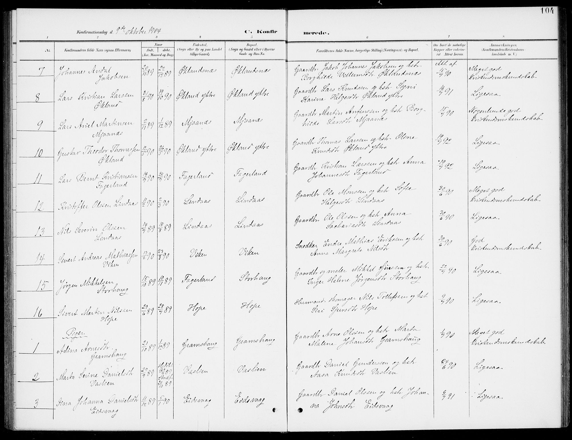 Sveio Sokneprestembete, SAB/A-78501/H/Haa: Parish register (official) no. C 3, 1899-1916, p. 104