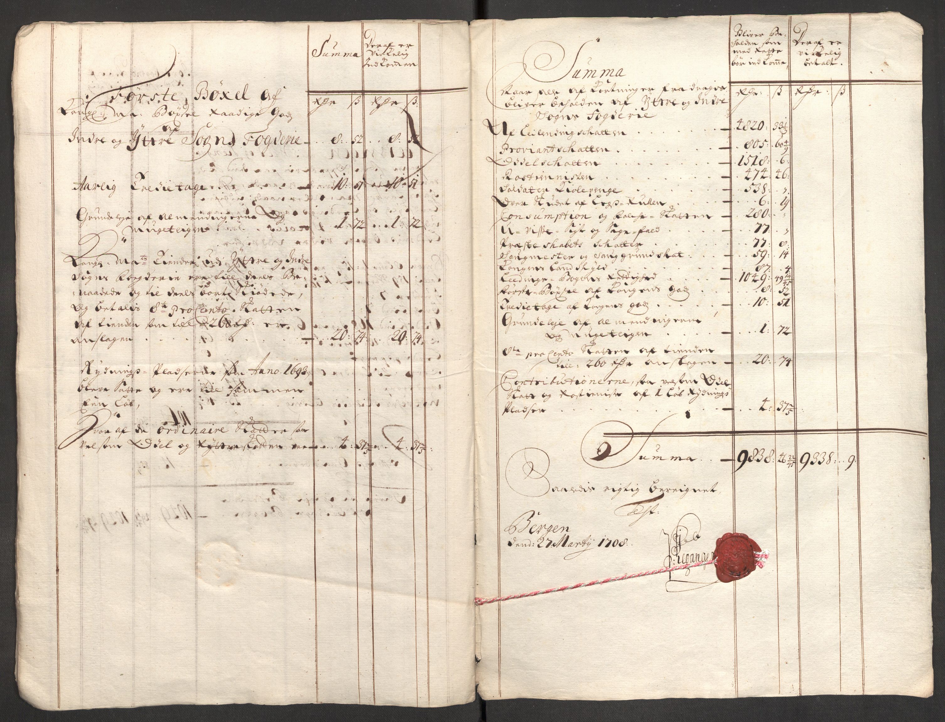 Rentekammeret inntil 1814, Reviderte regnskaper, Fogderegnskap, AV/RA-EA-4092/R52/L3314: Fogderegnskap Sogn, 1705-1707, p. 436