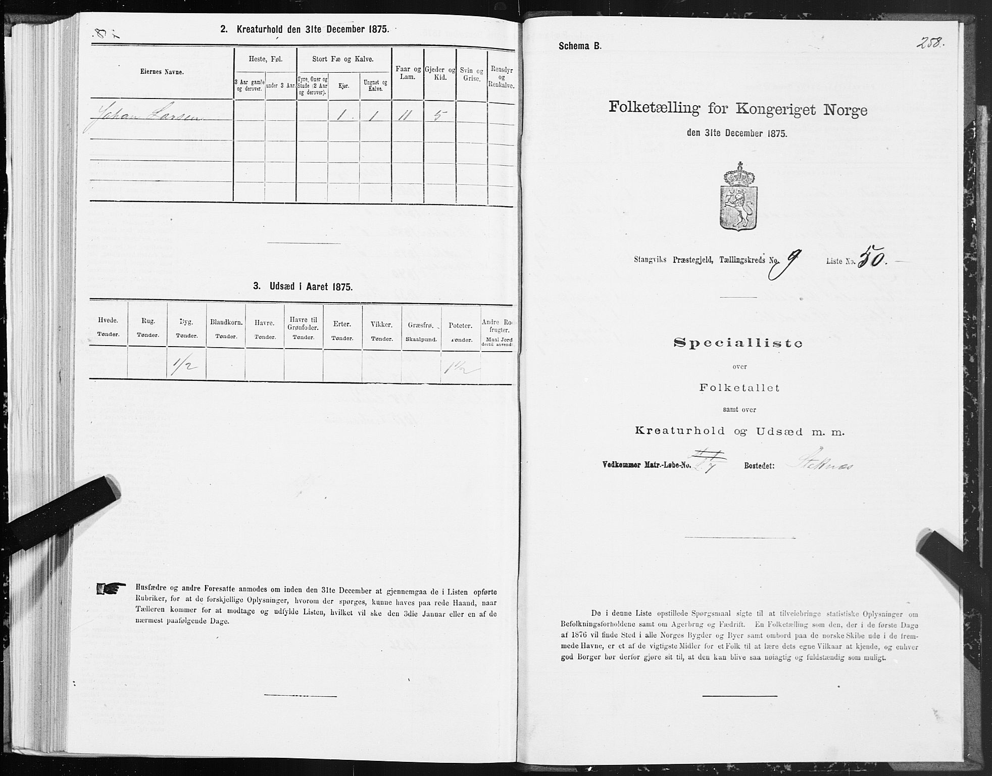 SAT, 1875 census for 1564P Stangvik, 1875, p. 4258