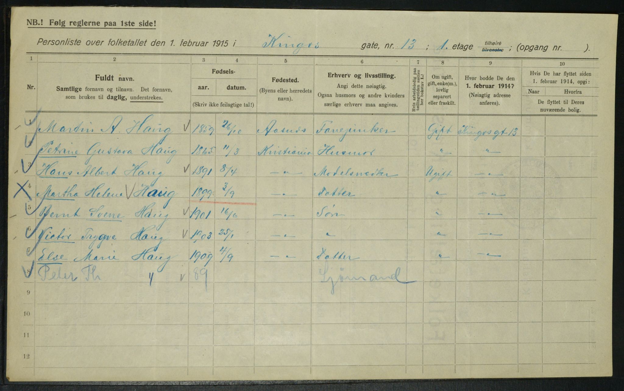 OBA, Municipal Census 1915 for Kristiania, 1915, p. 49268