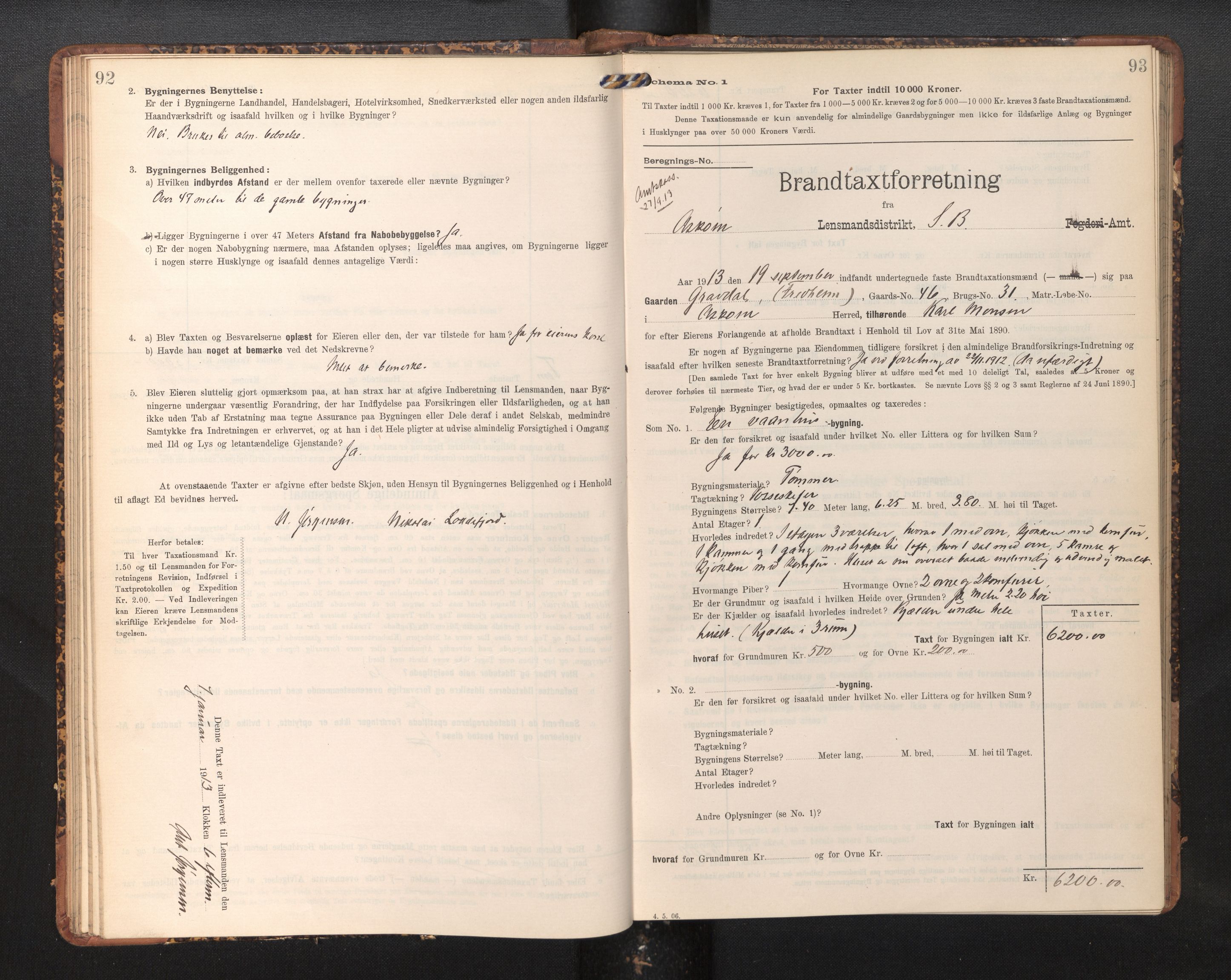 Lensmannen i Askøy, AV/SAB-A-31001/0012/L0006: Branntakstprotokoll, skjematakst, Laksevåg, 1907-1917, p. 92-93