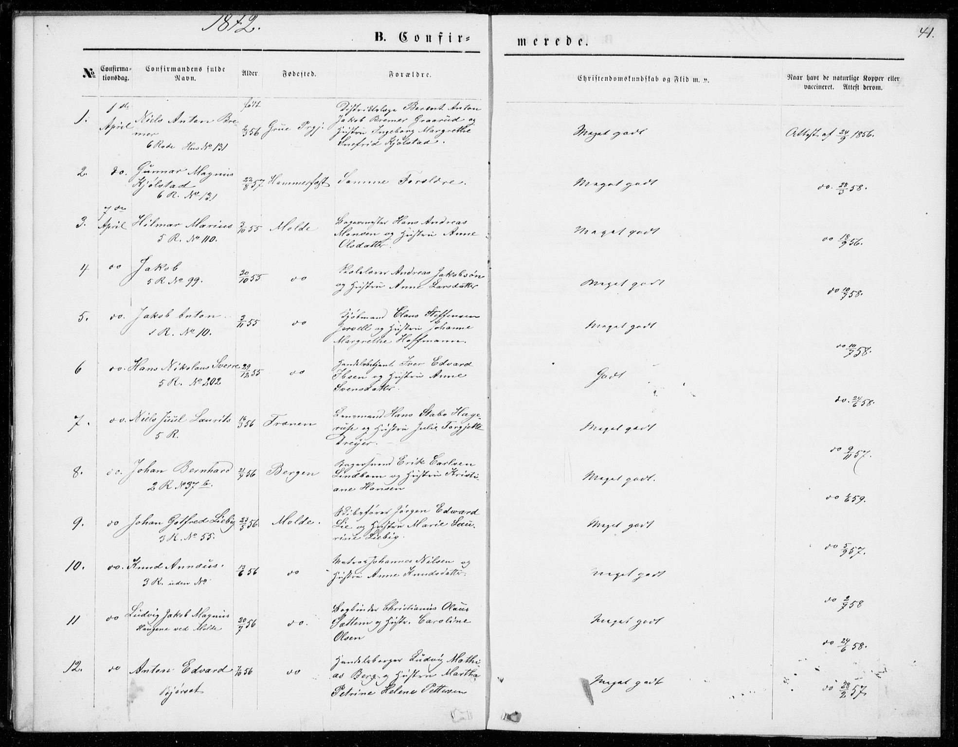 Ministerialprotokoller, klokkerbøker og fødselsregistre - Møre og Romsdal, SAT/A-1454/558/L0690: Parish register (official) no. 558A04, 1864-1872, p. 41