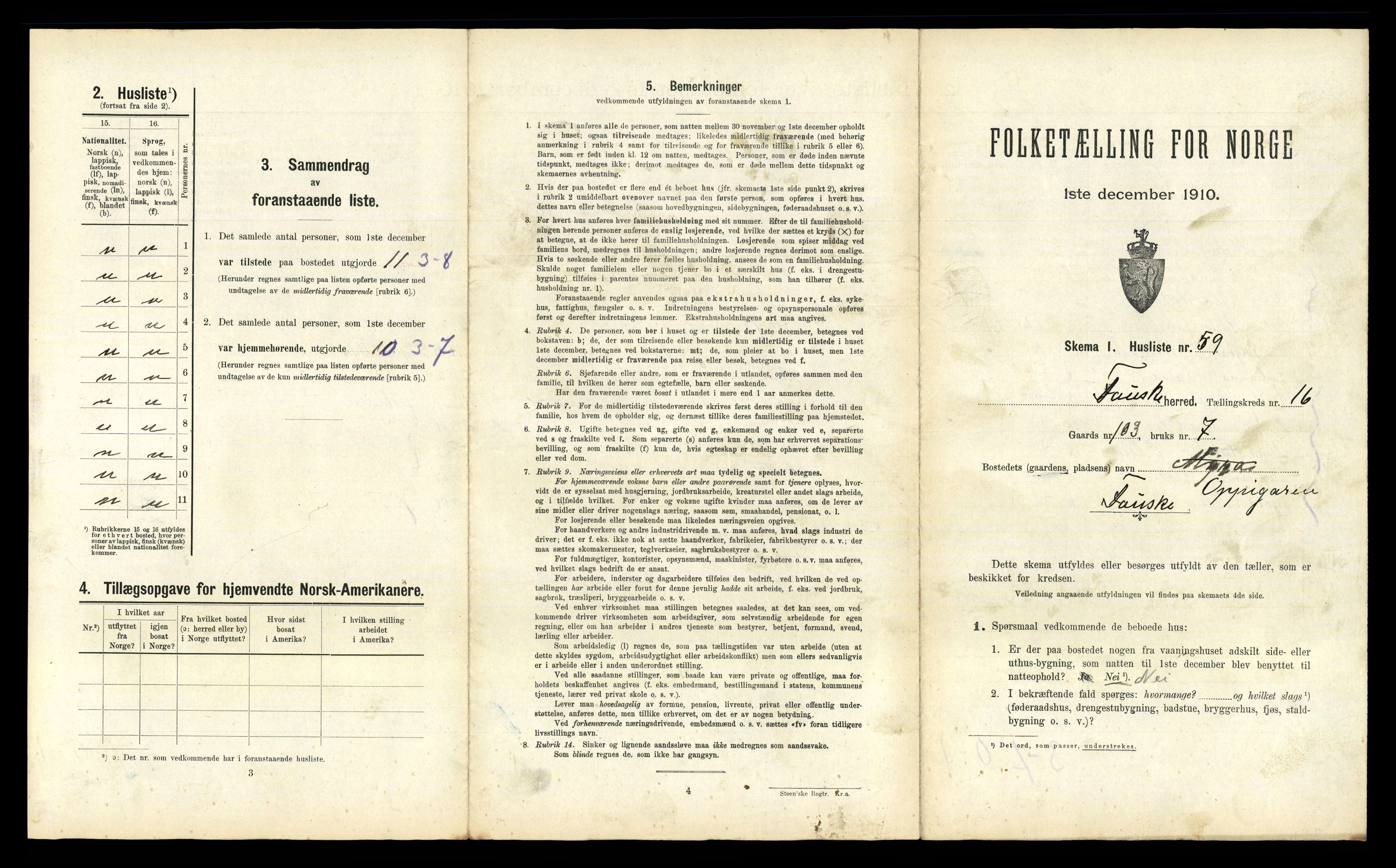 RA, 1910 census for Fauske, 1910, p. 1034