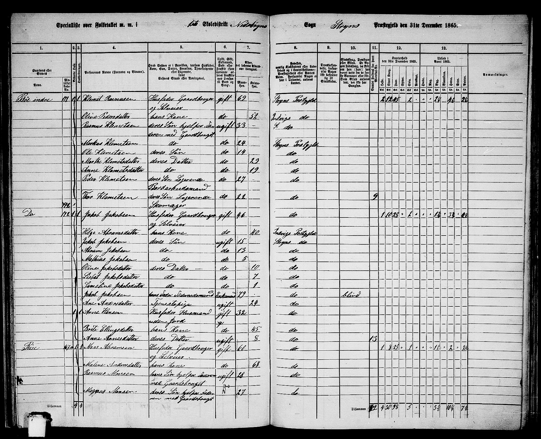 RA, 1865 census for Stryn, 1865, p. 65