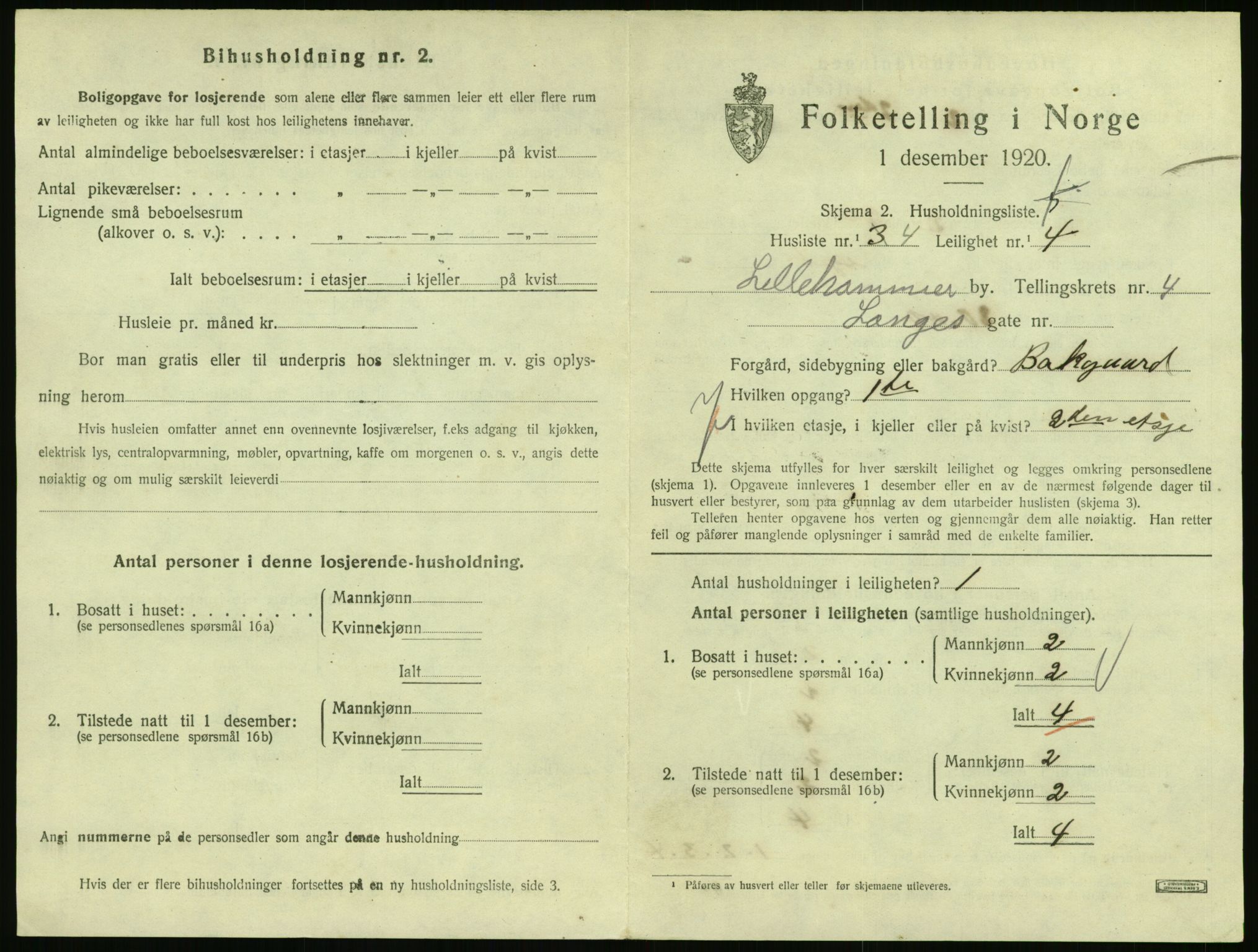 SAH, 1920 census for Lillehammer, 1920, p. 1942