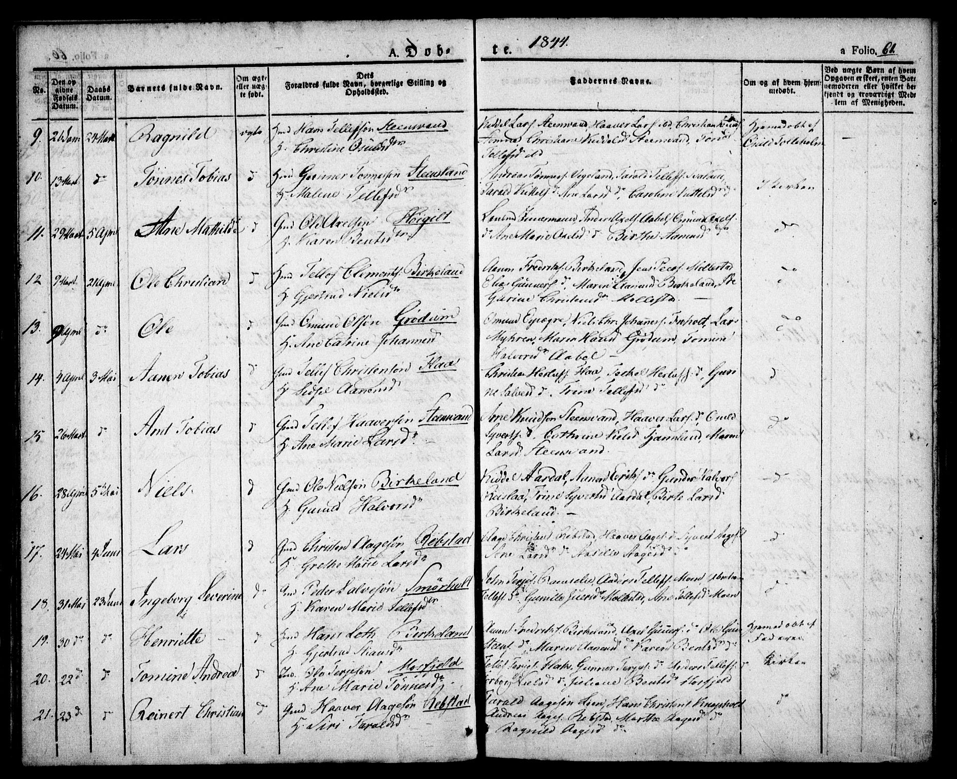 Birkenes sokneprestkontor, AV/SAK-1111-0004/F/Fa/L0001: Parish register (official) no. A 1, 1829-1849, p. 61