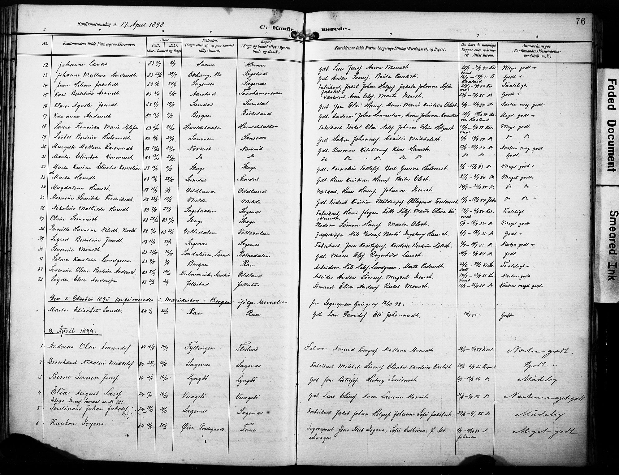 Fana Sokneprestembete, SAB/A-75101/H/Haa/Haab/L0003: Parish register (official) no. B 3, 1898-1907, p. 76