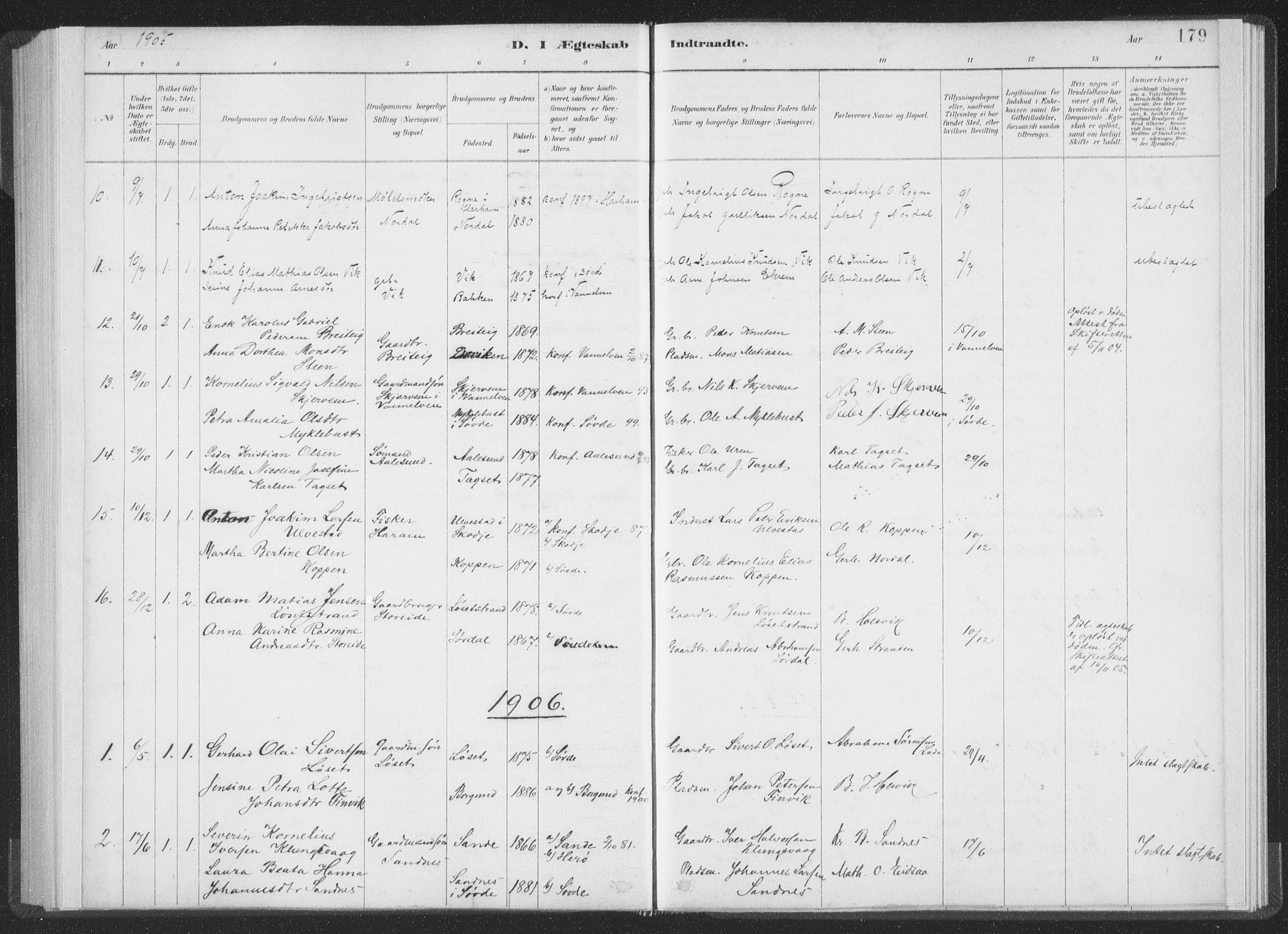 Ministerialprotokoller, klokkerbøker og fødselsregistre - Møre og Romsdal, AV/SAT-A-1454/502/L0025: Parish register (official) no. 502A03, 1885-1909, p. 179