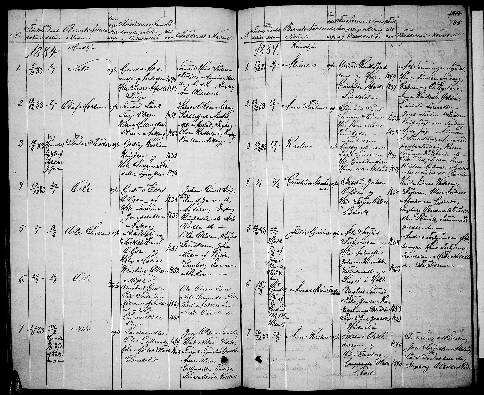 Søndeled sokneprestkontor, SAK/1111-0038/F/Fb/L0004: Parish register (copy) no. B 4, 1857-1884, p. 185