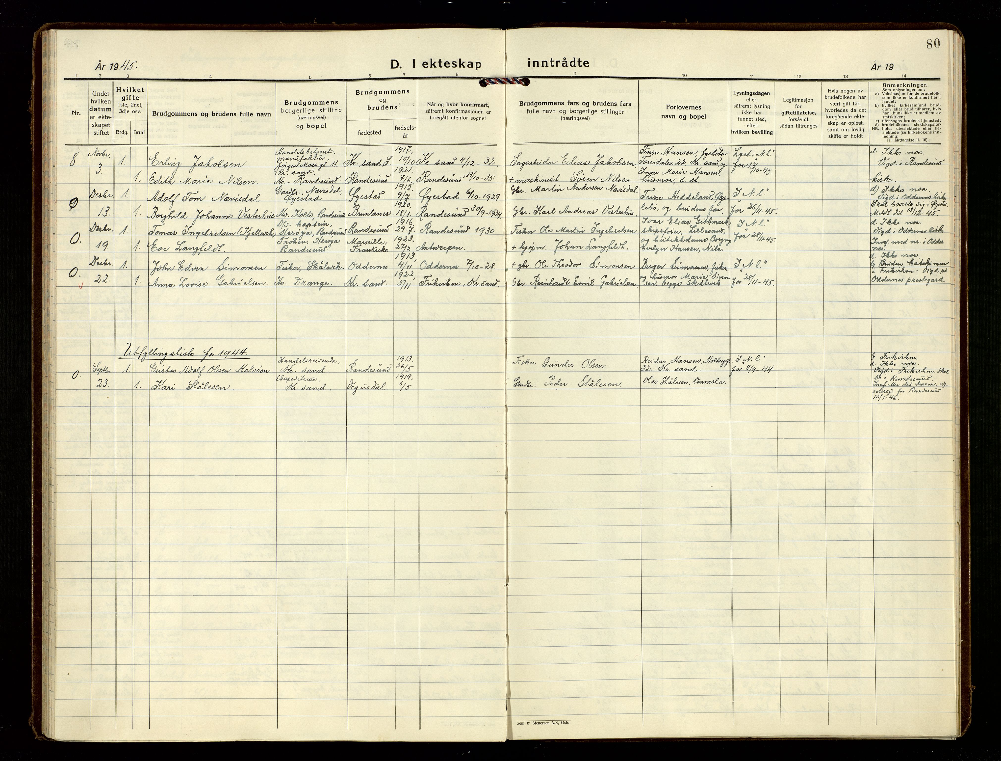 Oddernes sokneprestkontor, AV/SAK-1111-0033/F/Fa/Fab/L0005: Parish register (official) no. A 5, 1935-1954, p. 80