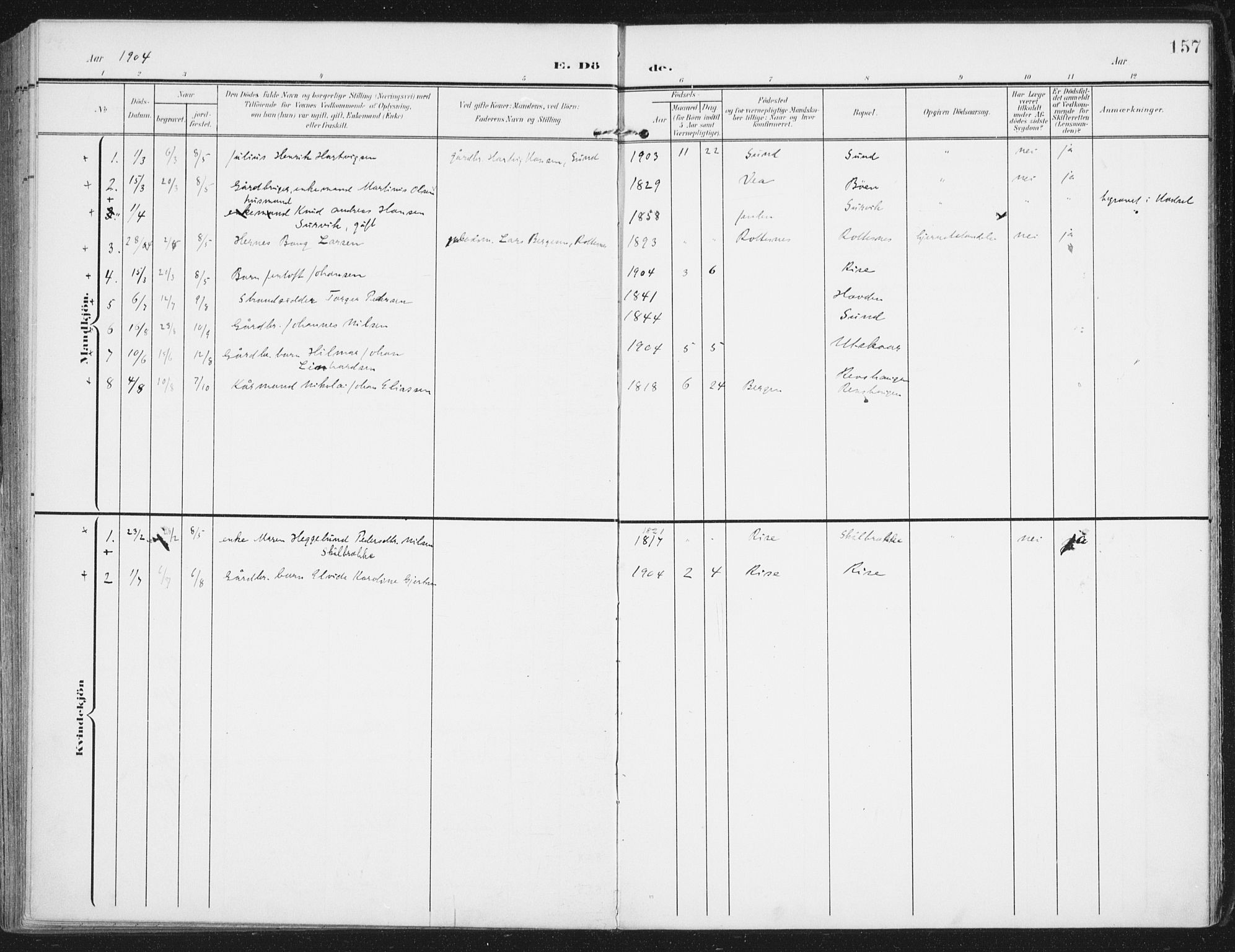 Ministerialprotokoller, klokkerbøker og fødselsregistre - Nordland, SAT/A-1459/892/L1321: Parish register (official) no. 892A02, 1902-1918, p. 157