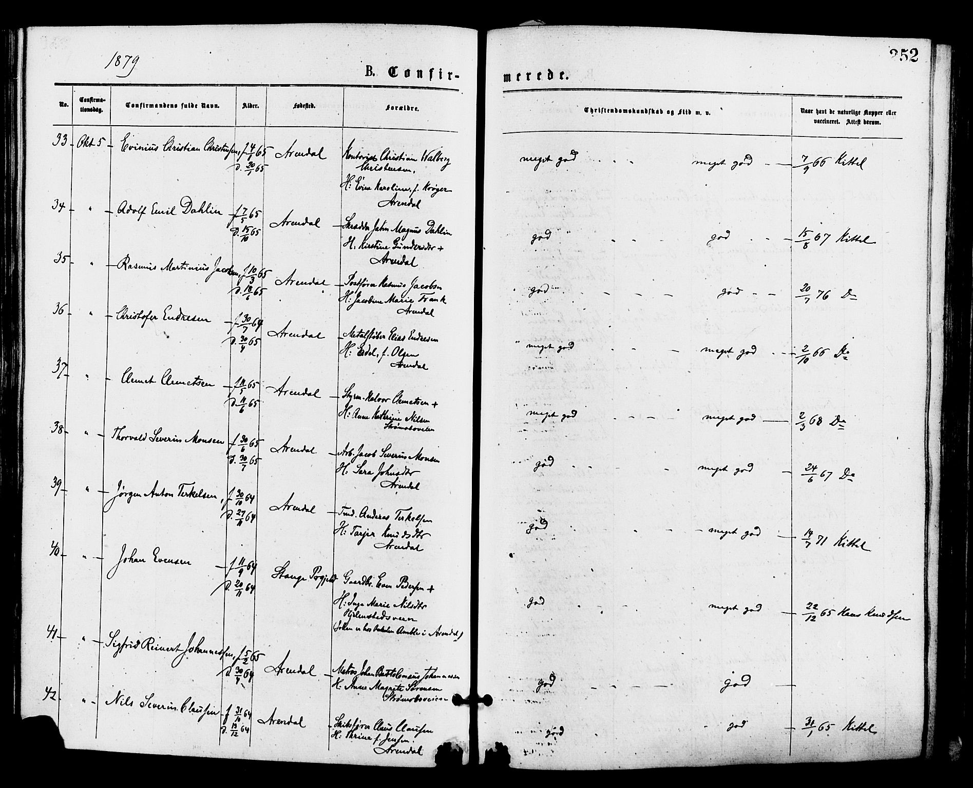 Barbu sokneprestkontor, AV/SAK-1111-0003/F/Fa/L0001: Parish register (official) no. A 1 /1, 1878-1883, p. 252