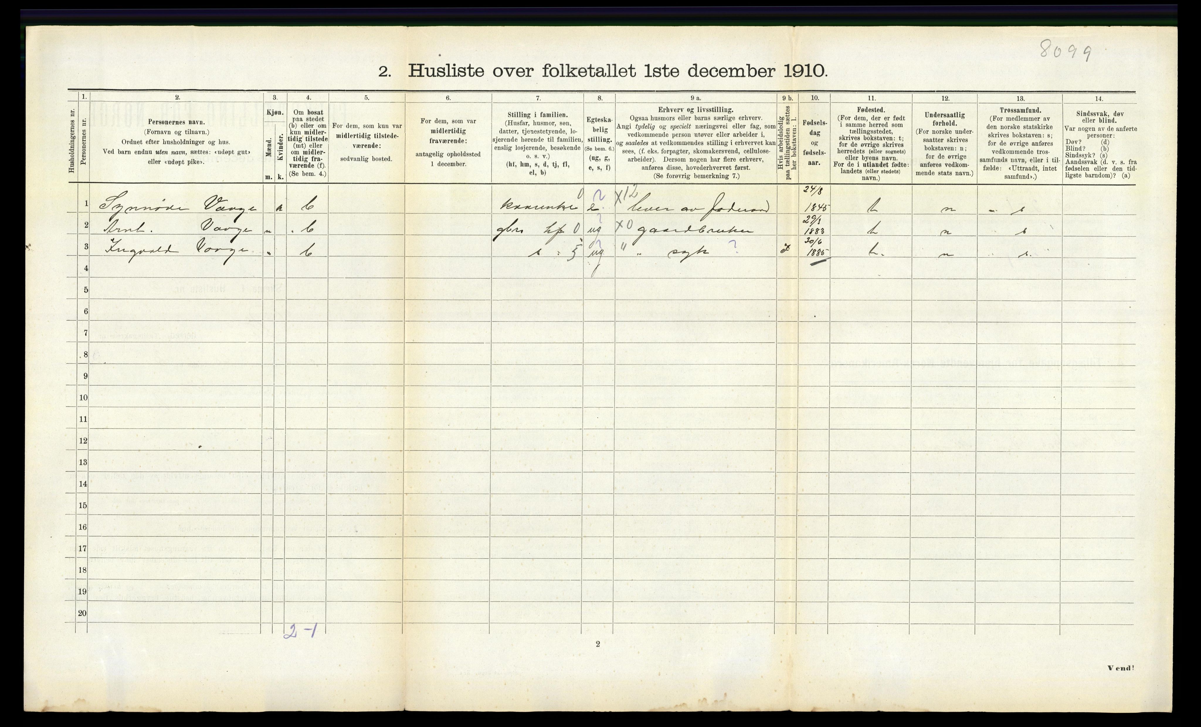 RA, 1910 census for Veøy, 1910, p. 713