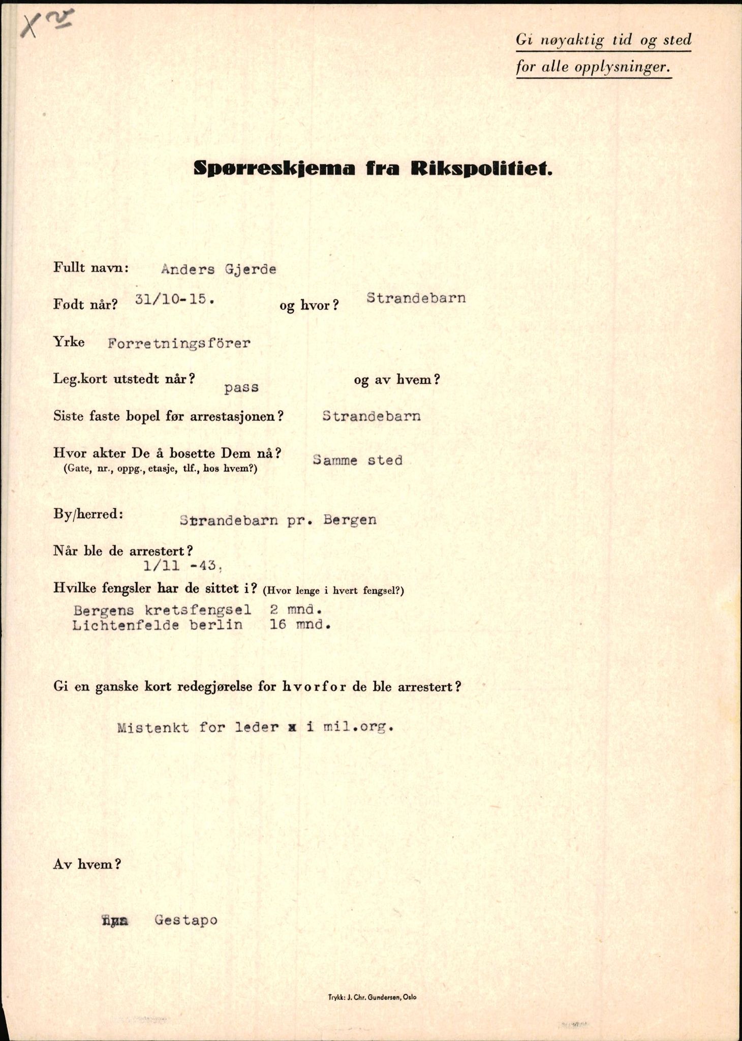 Rikspolitisjefen, AV/RA-S-1560/L/L0005: Gidske, Peder Martin -  Hansell, Georg, 1940-1945, p. 61