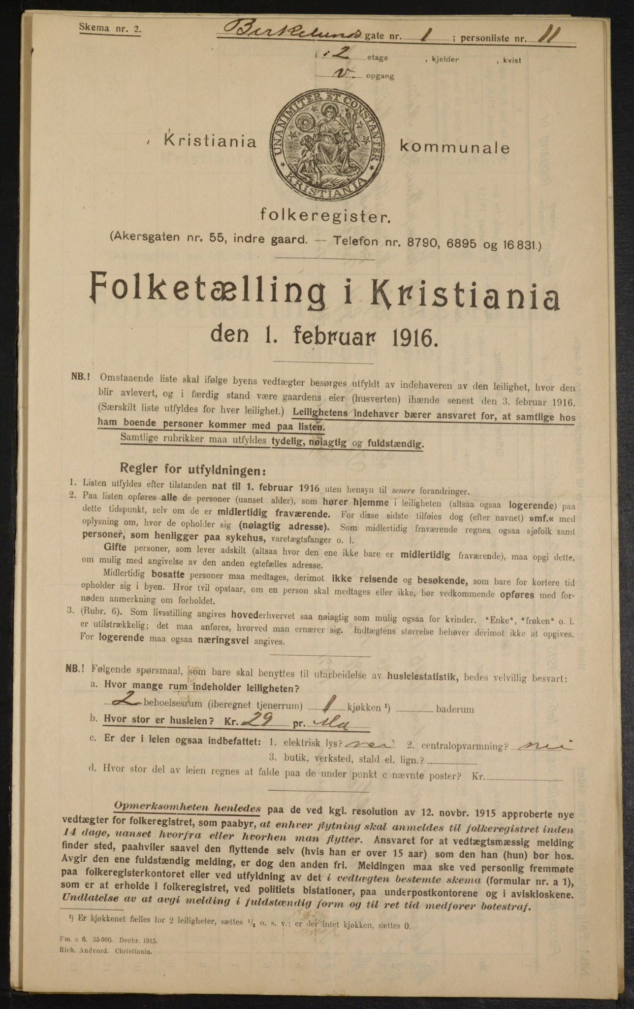 OBA, Municipal Census 1916 for Kristiania, 1916, p. 5105