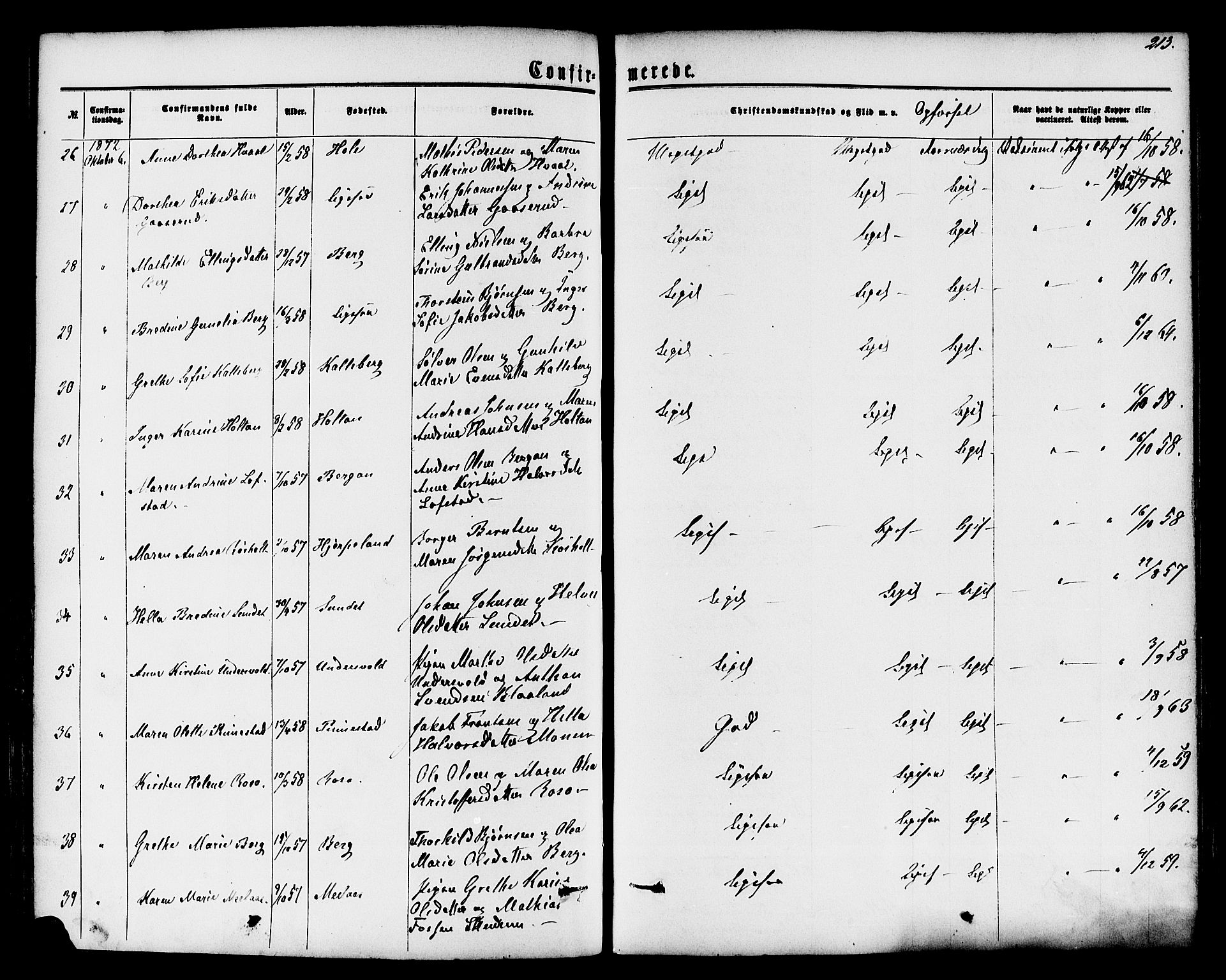 Lardal kirkebøker, SAKO/A-350/F/Fa/L0007: Parish register (official) no. I 7, 1861-1880, p. 213