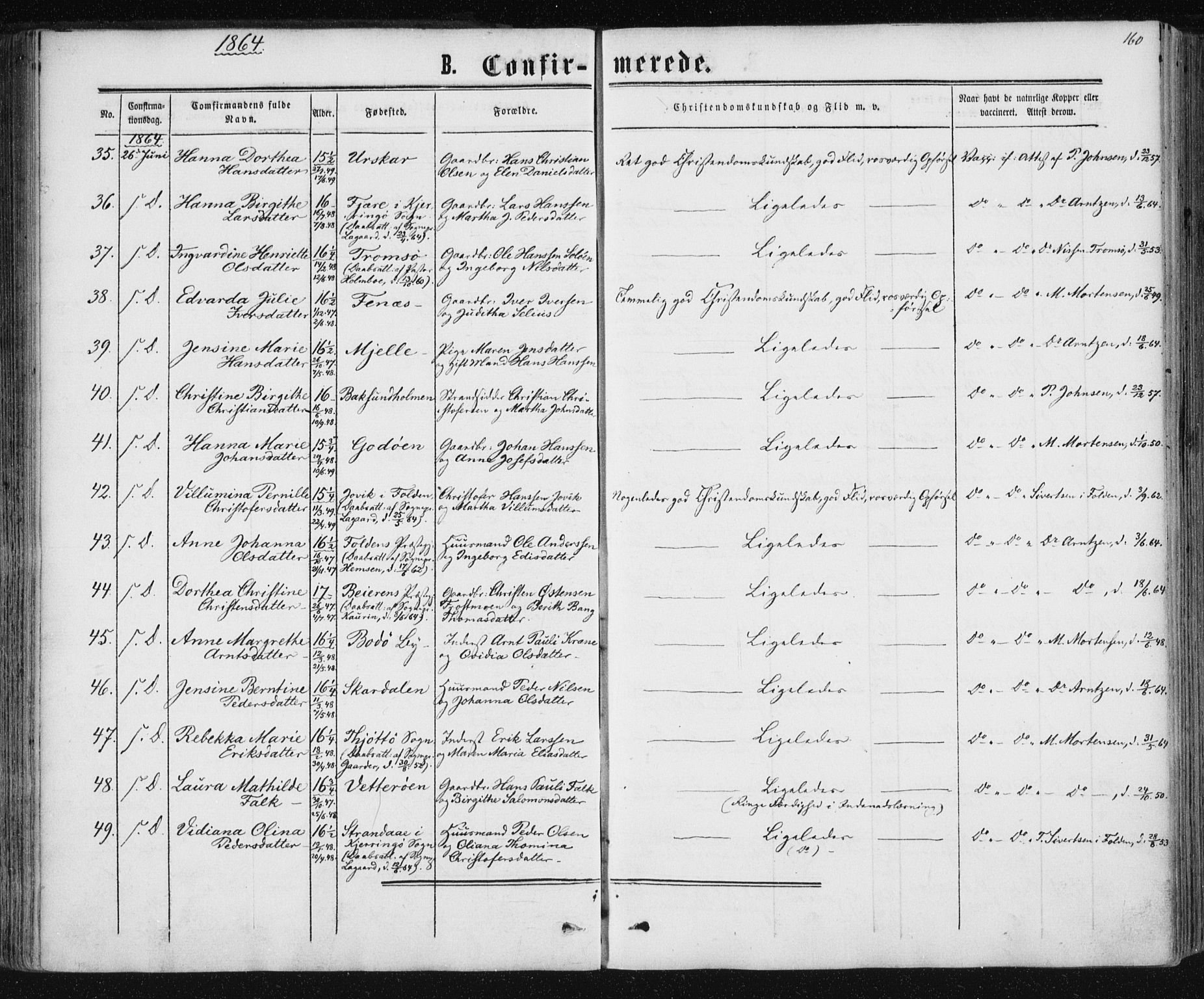 Ministerialprotokoller, klokkerbøker og fødselsregistre - Nordland, SAT/A-1459/801/L0008: Parish register (official) no. 801A08, 1864-1875, p. 160