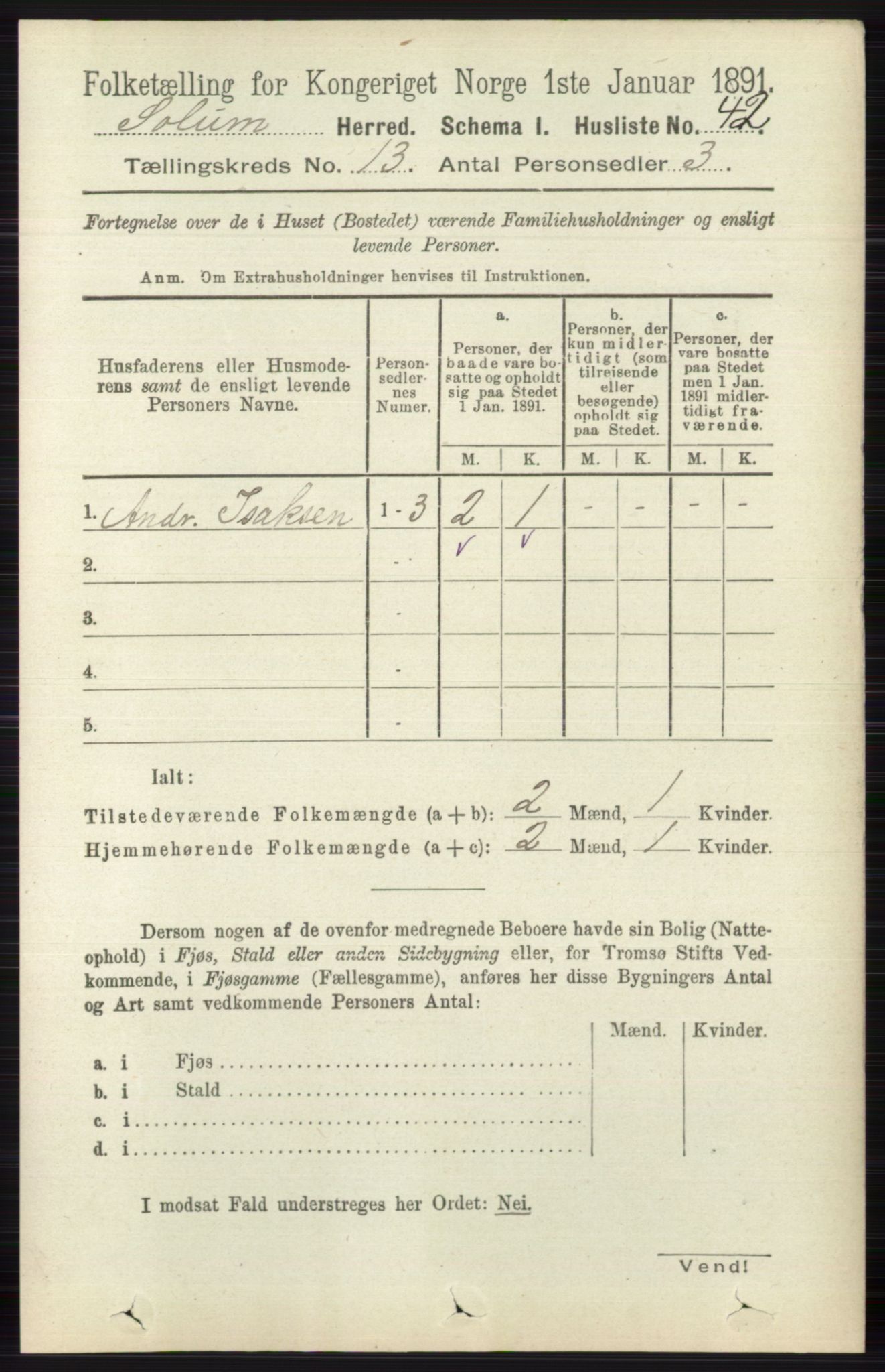 RA, 1891 census for 0818 Solum, 1891, p. 6044