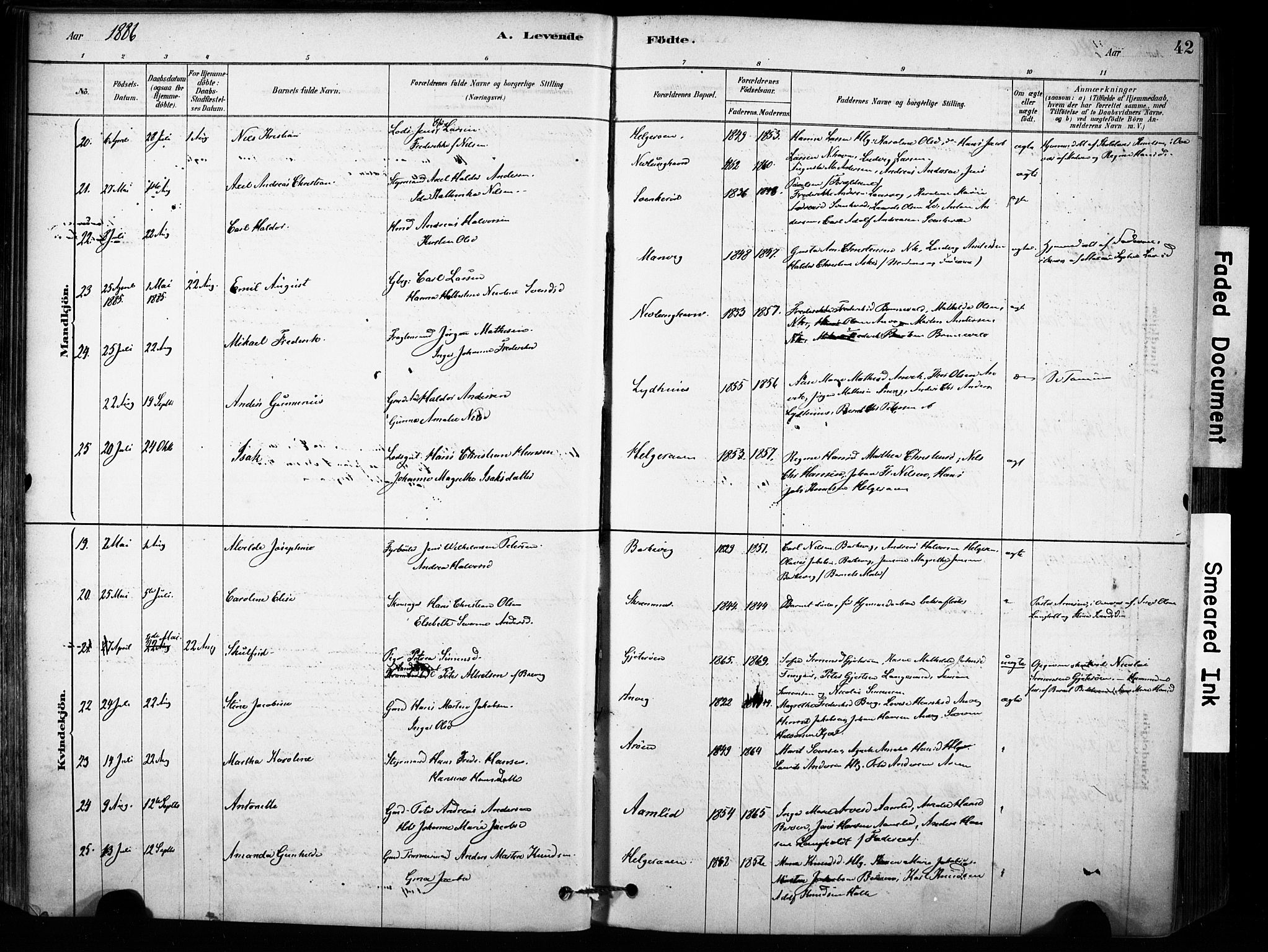 Brunlanes kirkebøker, AV/SAKO-A-342/F/Fb/L0001: Parish register (official) no. II 1, 1878-1899, p. 42