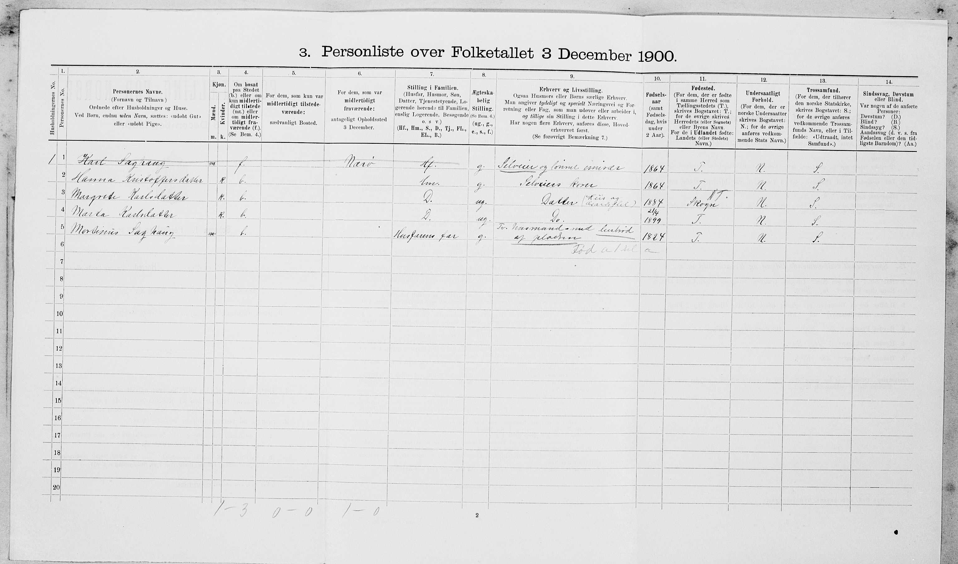 SAT, 1900 census for Leksvik, 1900, p. 291