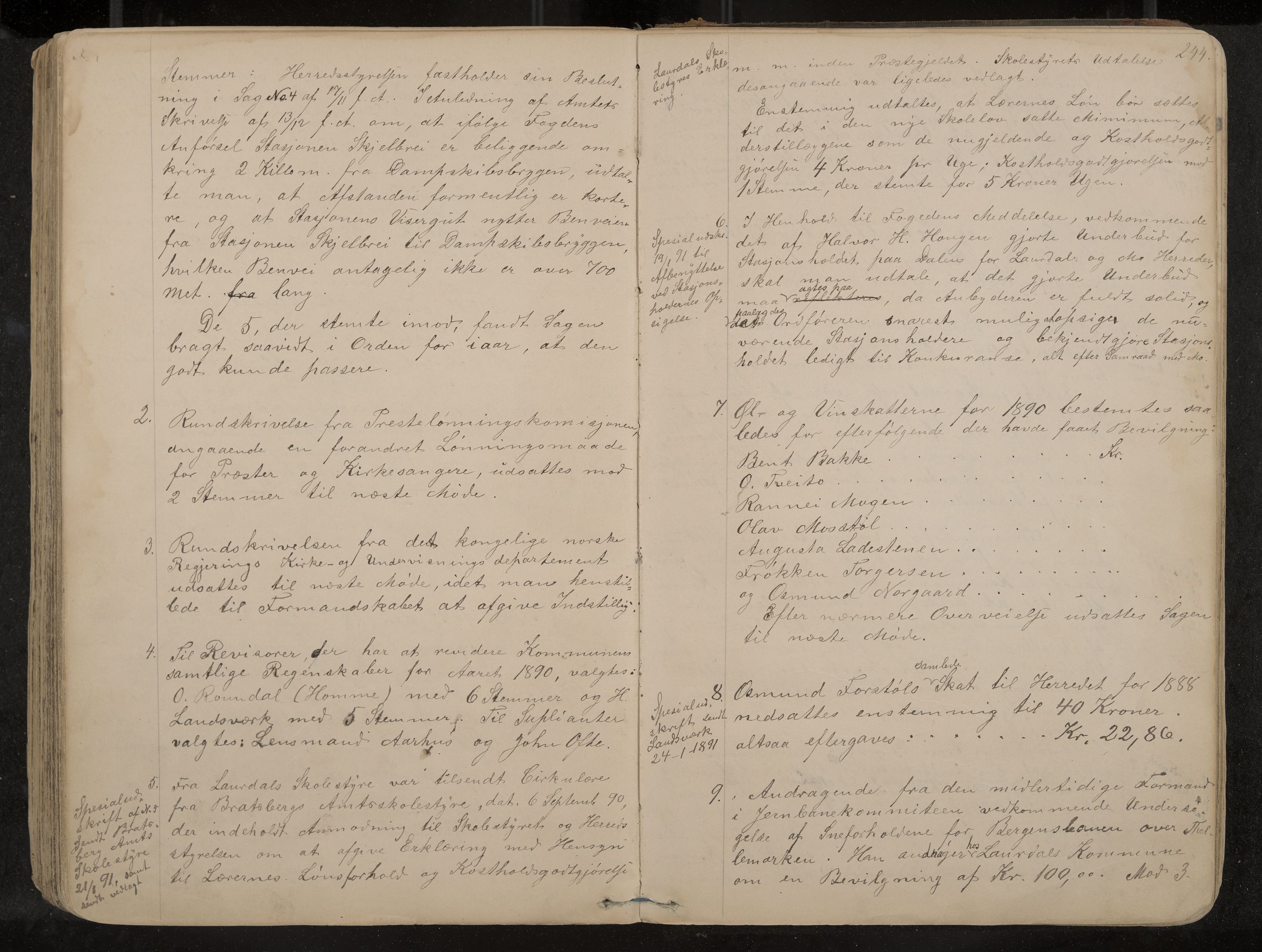 Lårdal formannskap og sentraladministrasjon, IKAK/0833021/A/L0002: Møtebok, 1865-1893, p. 244