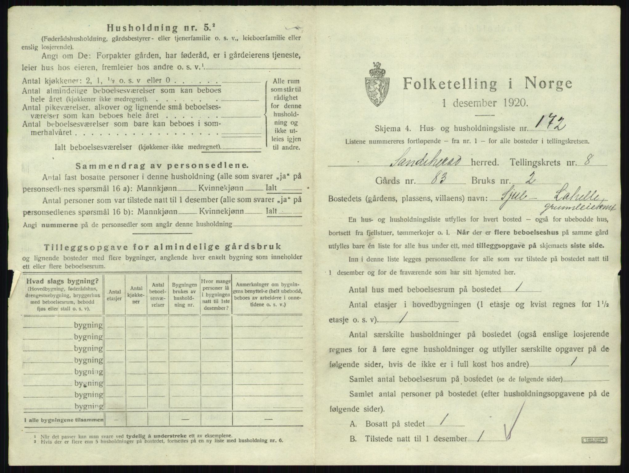 SAKO, 1920 census for Sandeherred, 1920, p. 1936