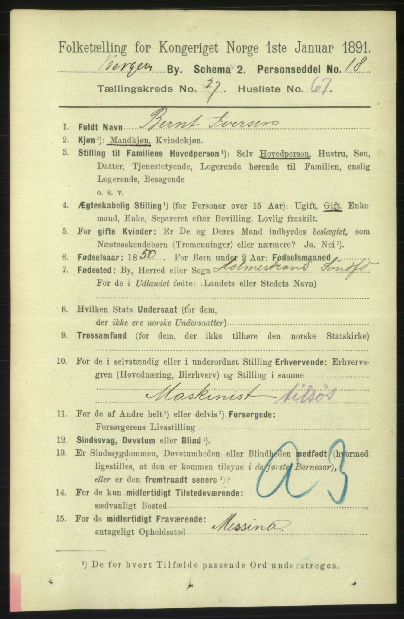 RA, 1891 Census for 1301 Bergen, 1891, p. 36334