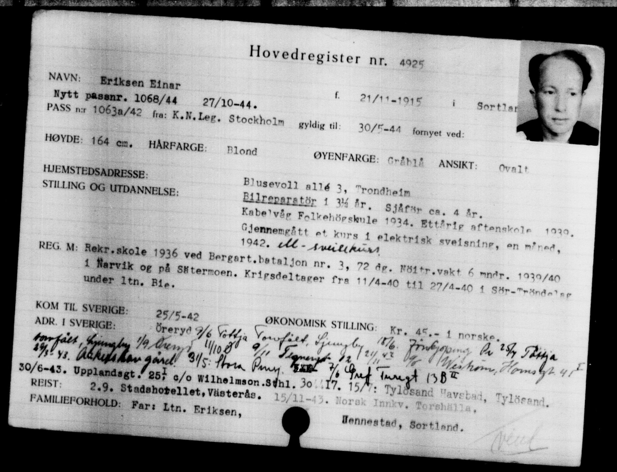 Utenriksstasjonene, Legasjonen i Stockholm, Flyktningkontoret, AV/RA-S-6753/V/Va/L0004: Kjesäterkartoteket, flyktninger med registreringsnr. 3496-6610, 1940-1945, p. 1689