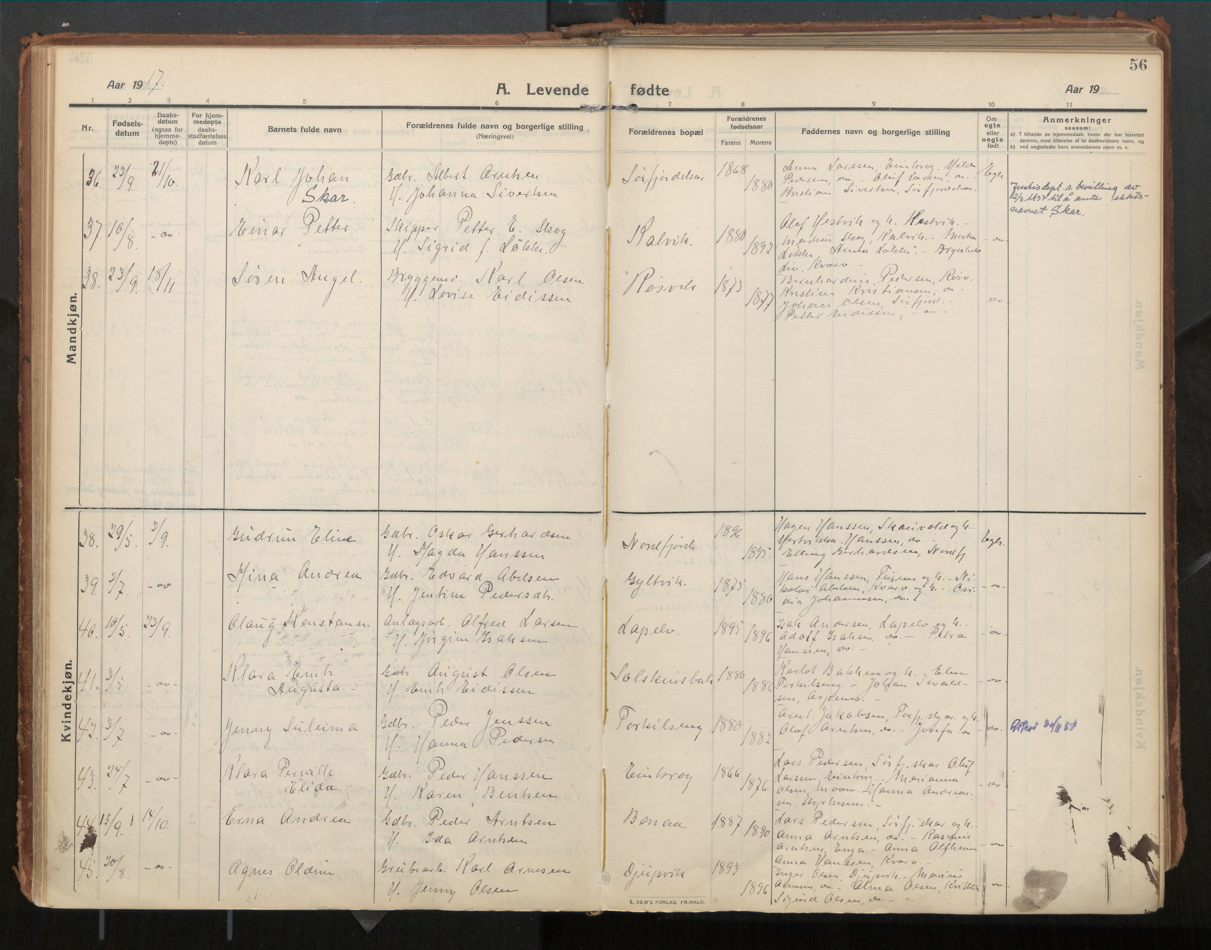 Ministerialprotokoller, klokkerbøker og fødselsregistre - Nordland, AV/SAT-A-1459/854/L0784: Parish register (official) no. 854A07, 1910-1922, p. 56