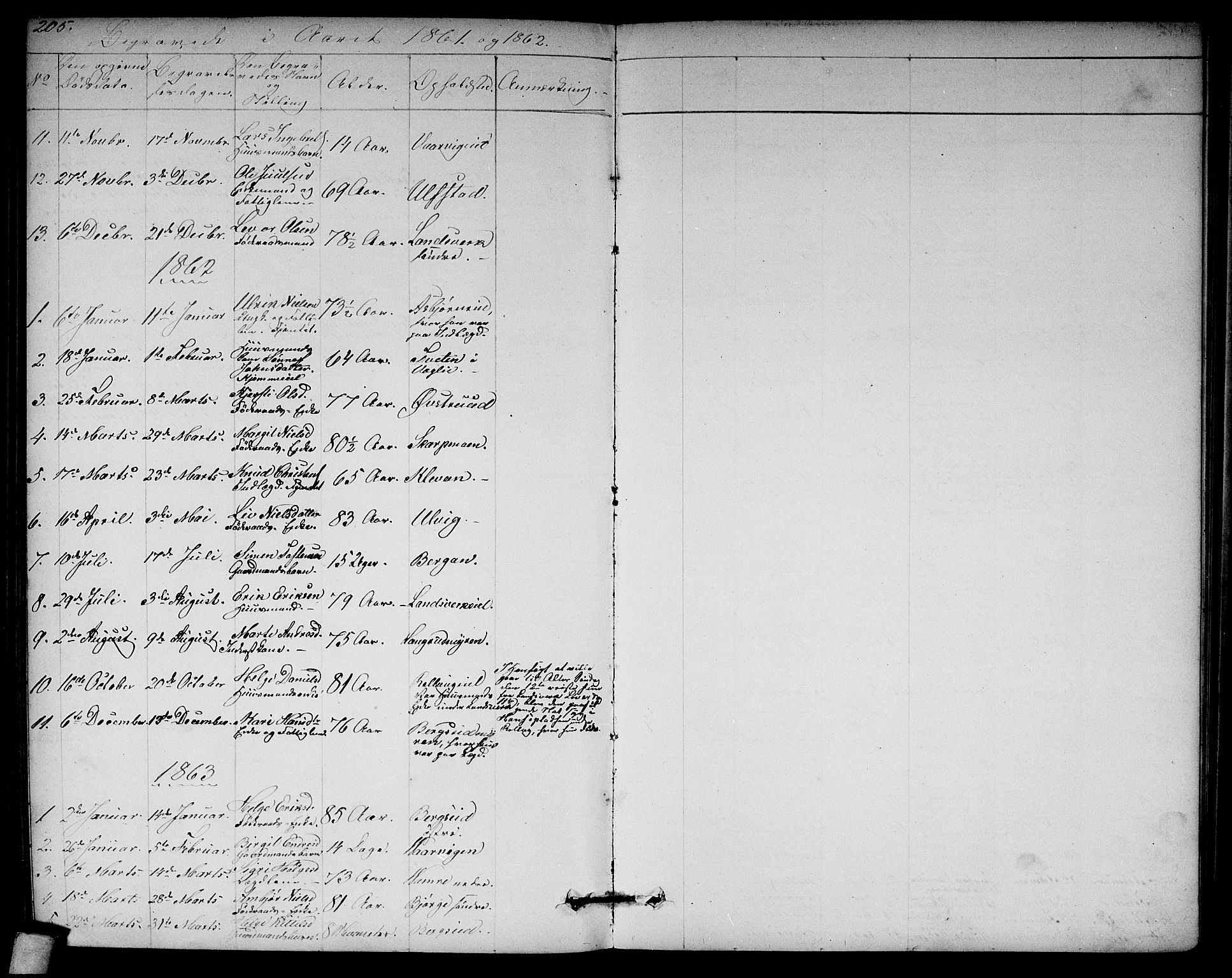 Rollag kirkebøker, AV/SAKO-A-240/G/Ga/L0003: Parish register (copy) no. I 3, 1856-1887, p. 205