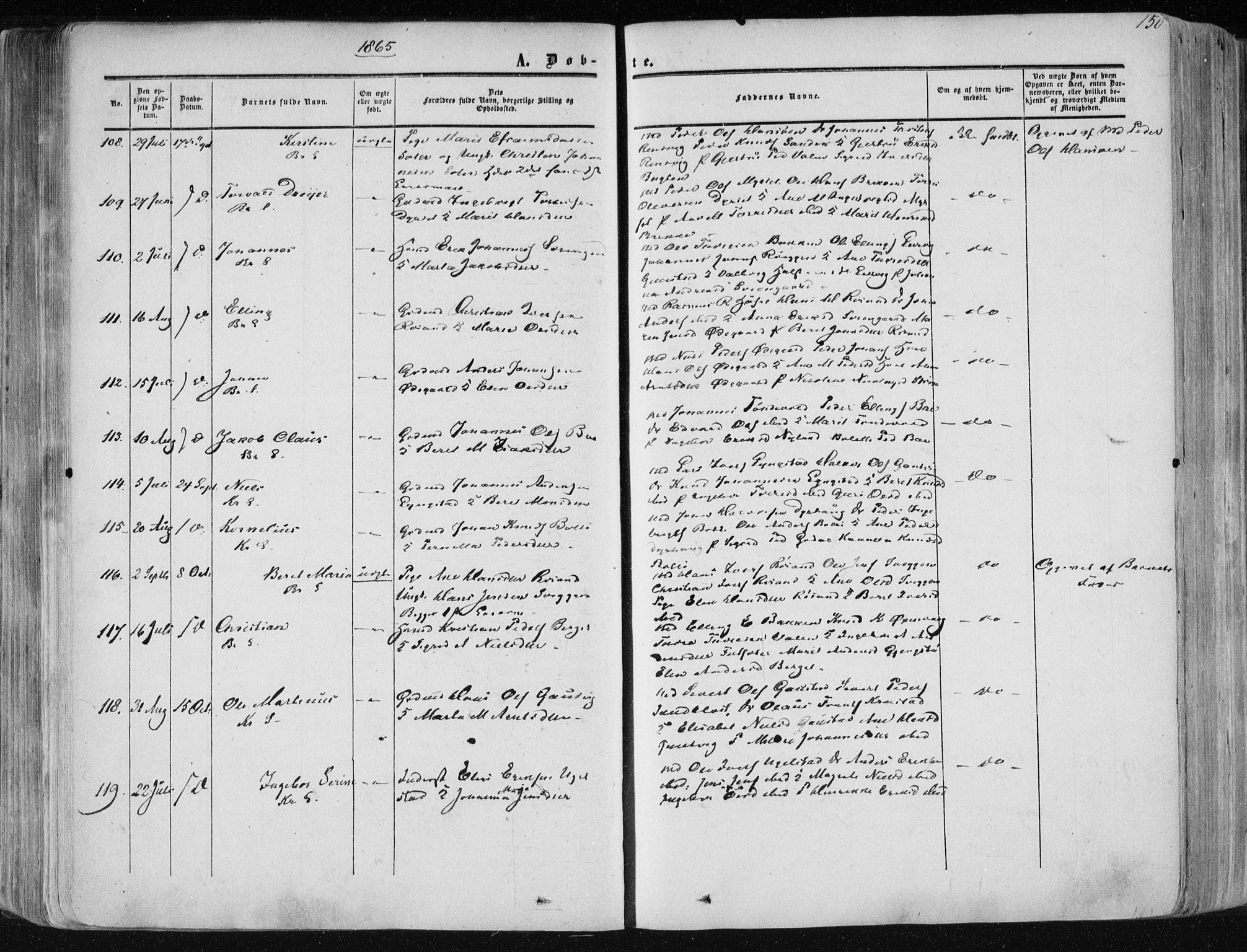 Ministerialprotokoller, klokkerbøker og fødselsregistre - Møre og Romsdal, AV/SAT-A-1454/568/L0804: Parish register (official) no. 568A11, 1854-1868, p. 150