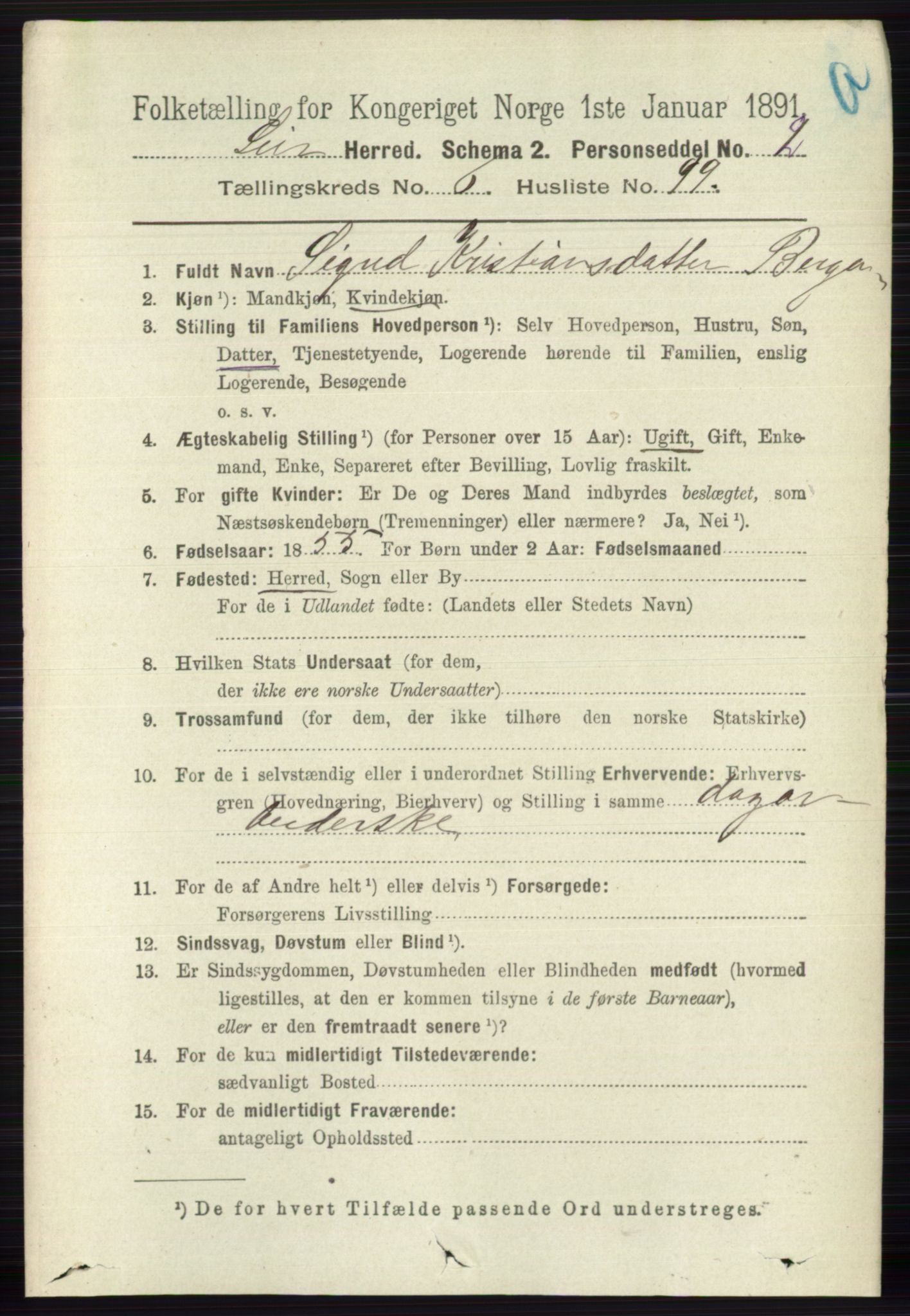 RA, 1891 census for 0626 Lier, 1891, p. 4425