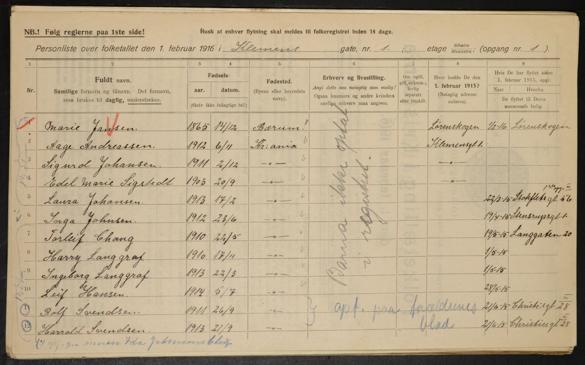 OBA, Municipal Census 1916 for Kristiania, 1916, p. 12838