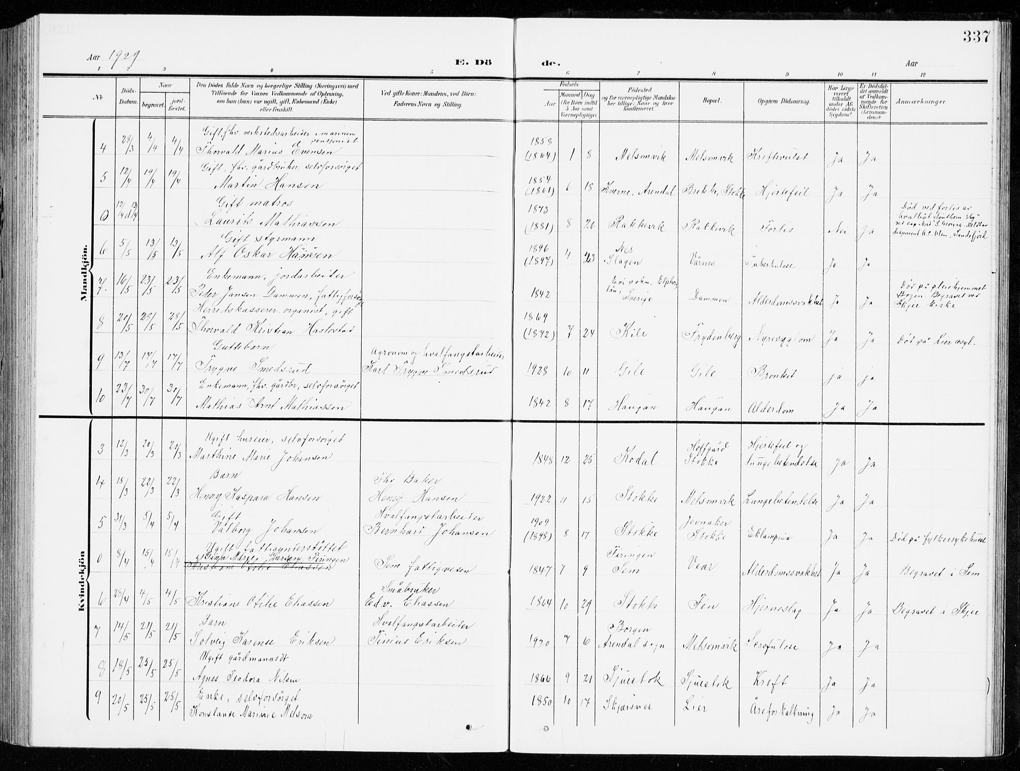 Stokke kirkebøker, AV/SAKO-A-320/G/Ga/L0001: Parish register (copy) no. I 1, 1904-1940, p. 337