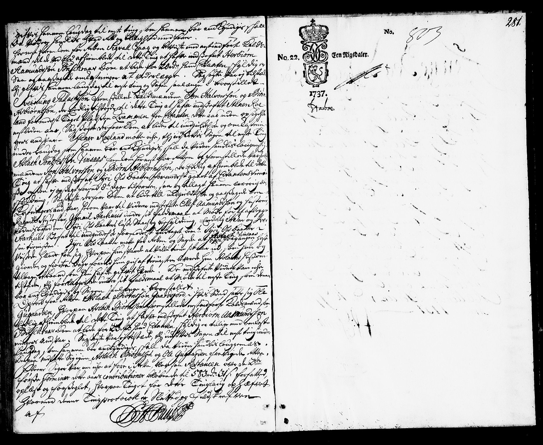 Vest-Telemark sorenskriveri, AV/SAKO-A-134/F/Fa/L0028: Tingbok, 1737-1742, p. 281