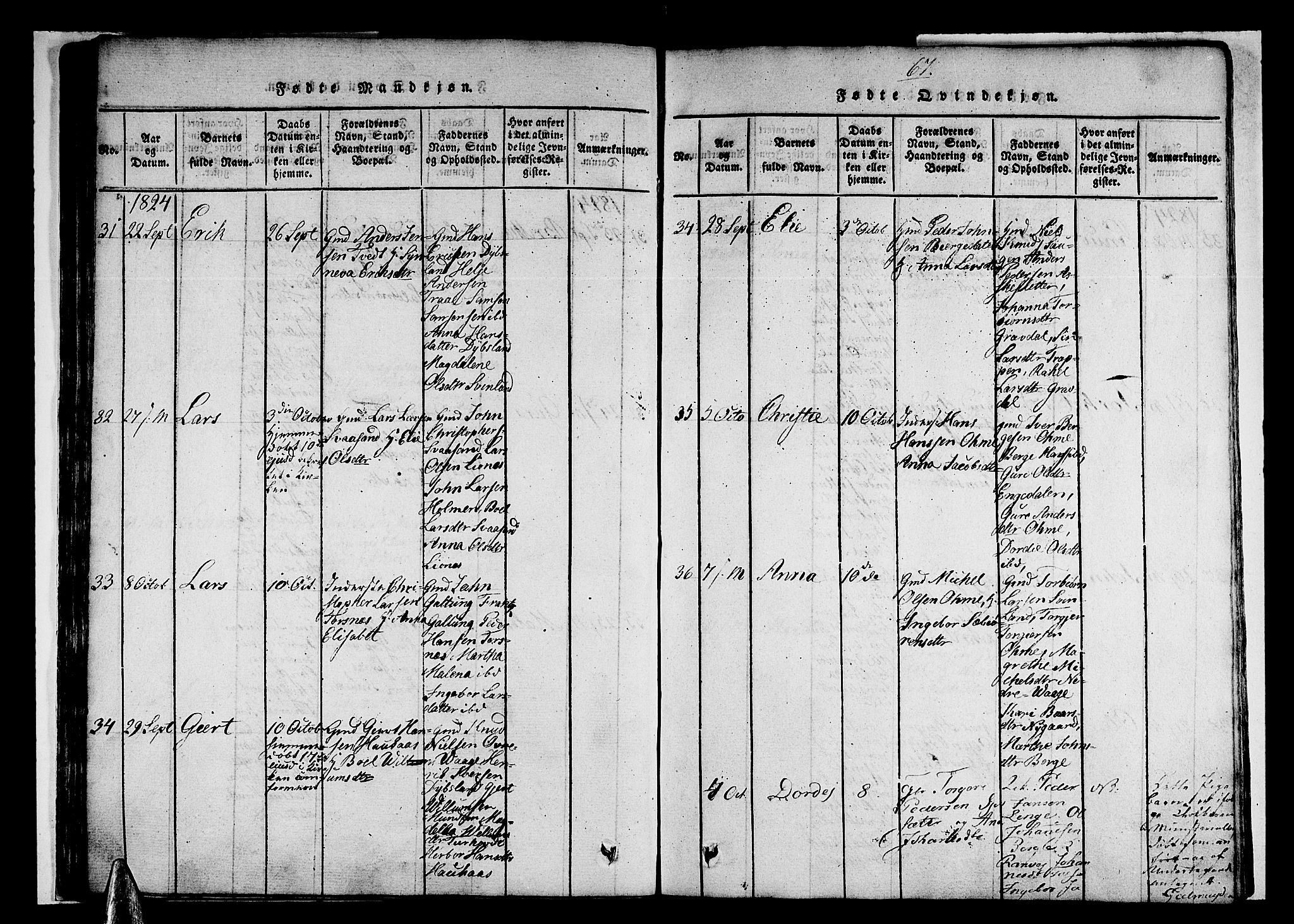 Strandebarm sokneprestembete, AV/SAB-A-78401/H/Haa: Parish register (official) no. A 5, 1816-1826, p. 67