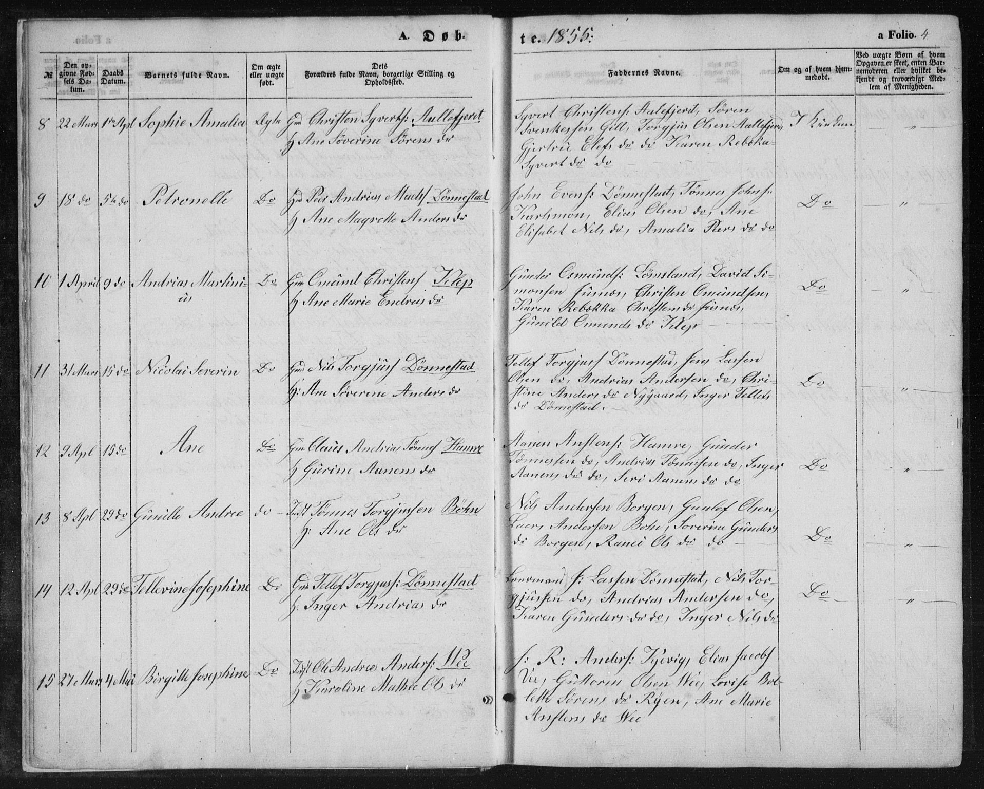 Tveit sokneprestkontor, SAK/1111-0043/F/Fb/L0003: Parish register (copy) no. B 3, 1854-1886, p. 4